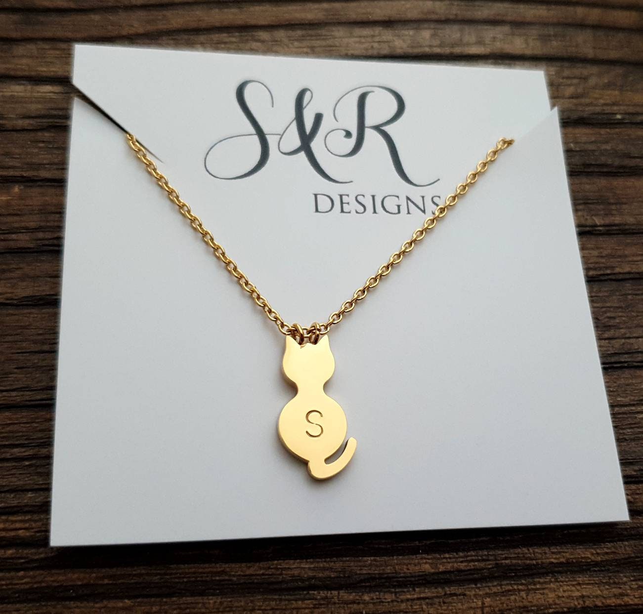 Personalized Cat Necklace, Hand Stamped Personalised Cat. Initial Cat Necklace, Choose colour Silver or Gold