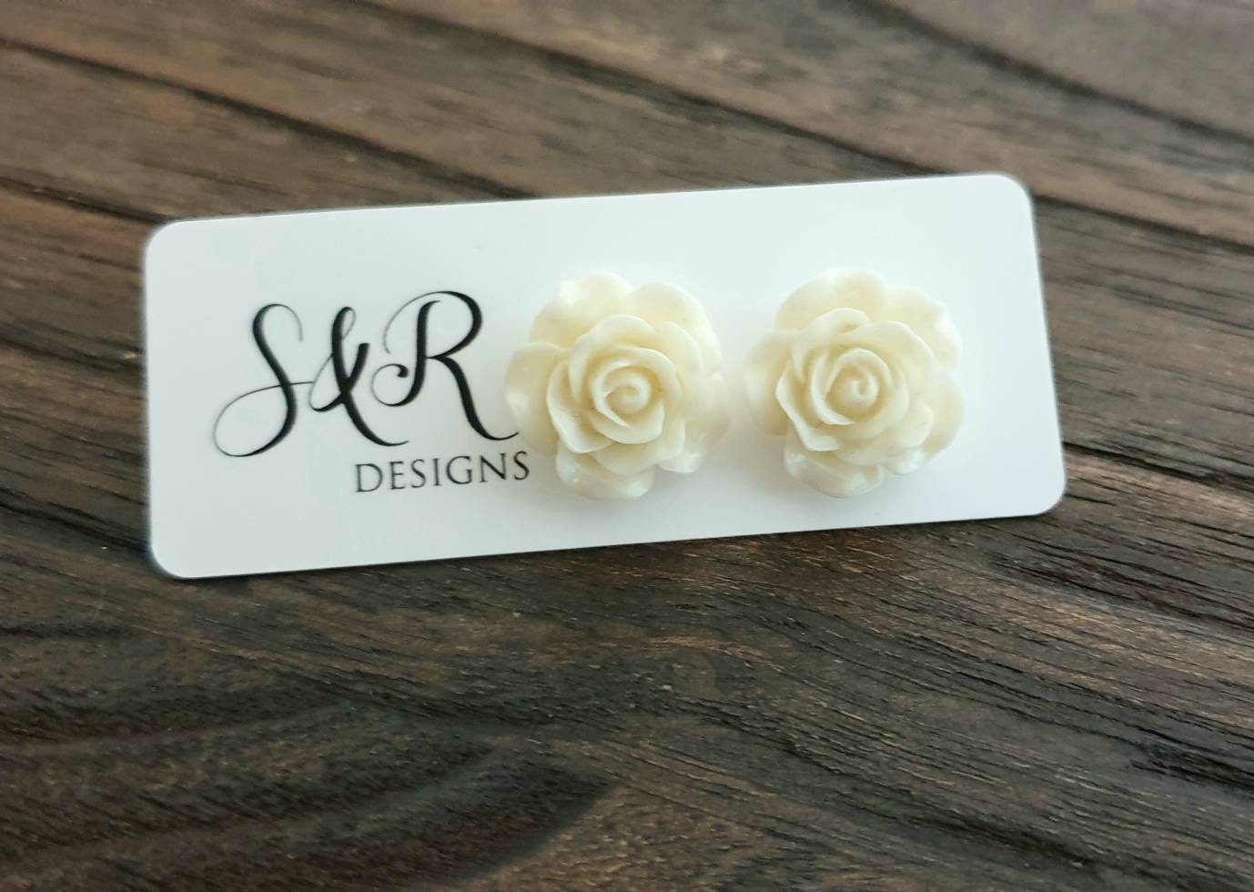 Cream Roses Resin Stud Earrings,  Flower Rose Earrings. Stainless Steel Stud Earrings.