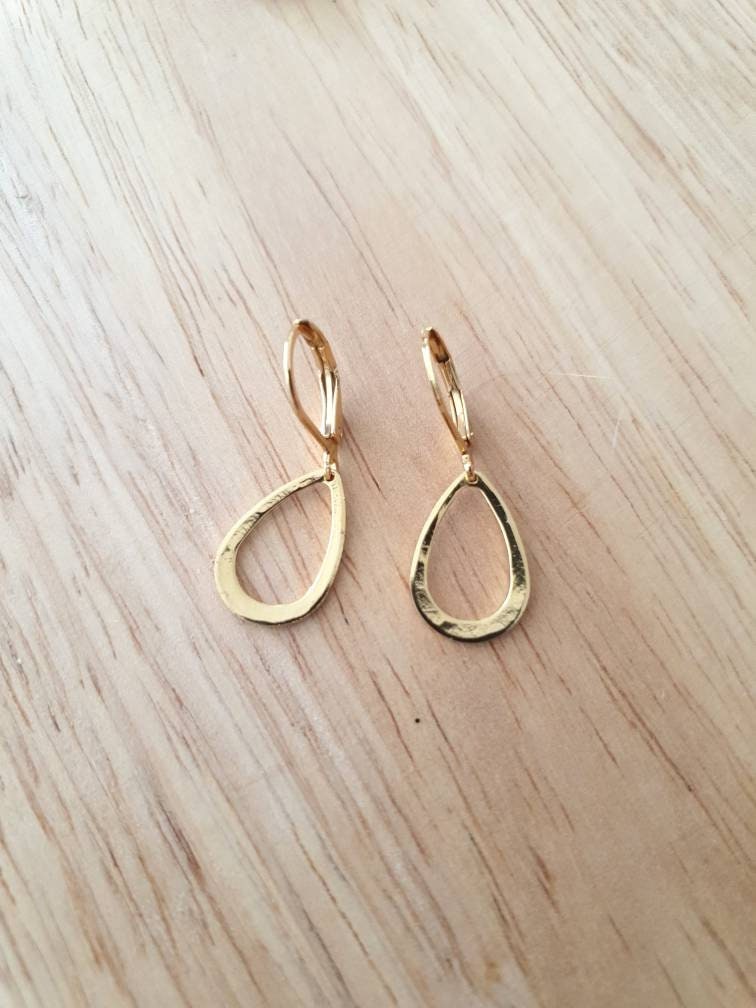 Gold Teardrop Leverback Hammered Drop Earrings, Stainless Steel Dangle Leverback, threaders or Hook Earrings in Silver or Gold