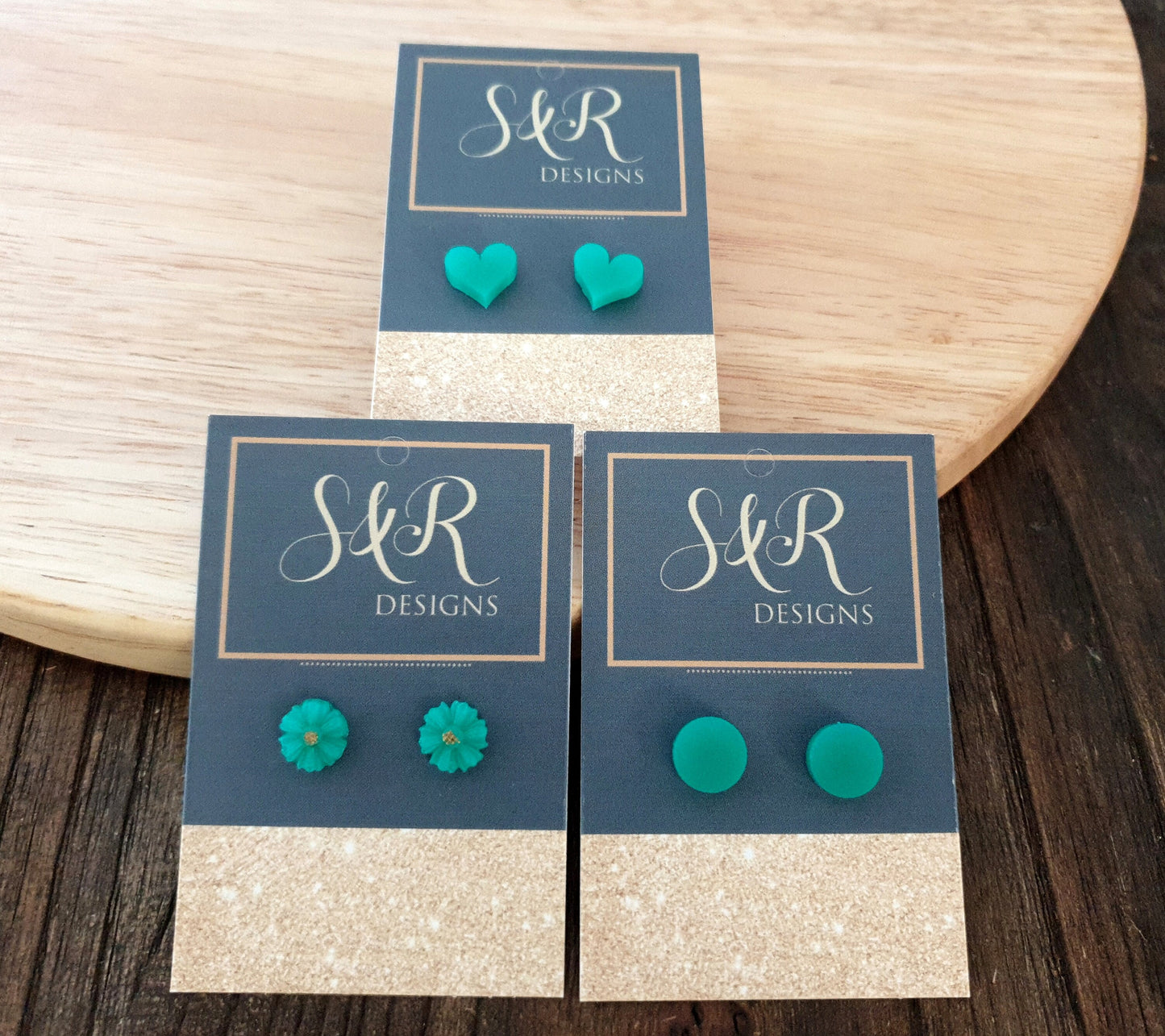 Teal Resin Stud Earrings, Choose your Style. Circle, Heart or Flower. Stainless Steel Minimalist Stud Earrings.