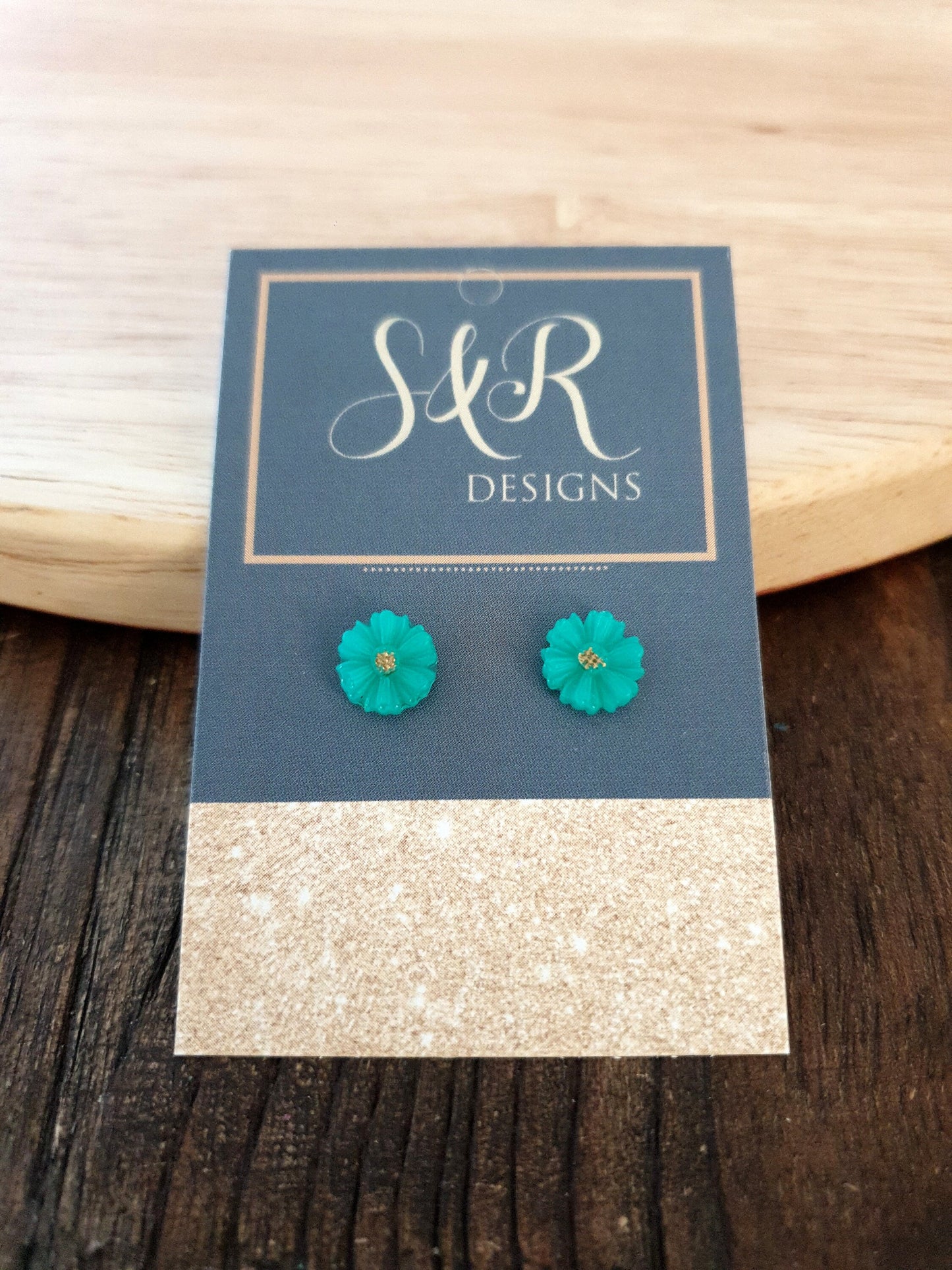 Teal Resin Stud Earrings, Choose your Style. Circle, Heart or Flower. Stainless Steel Minimalist Stud Earrings.