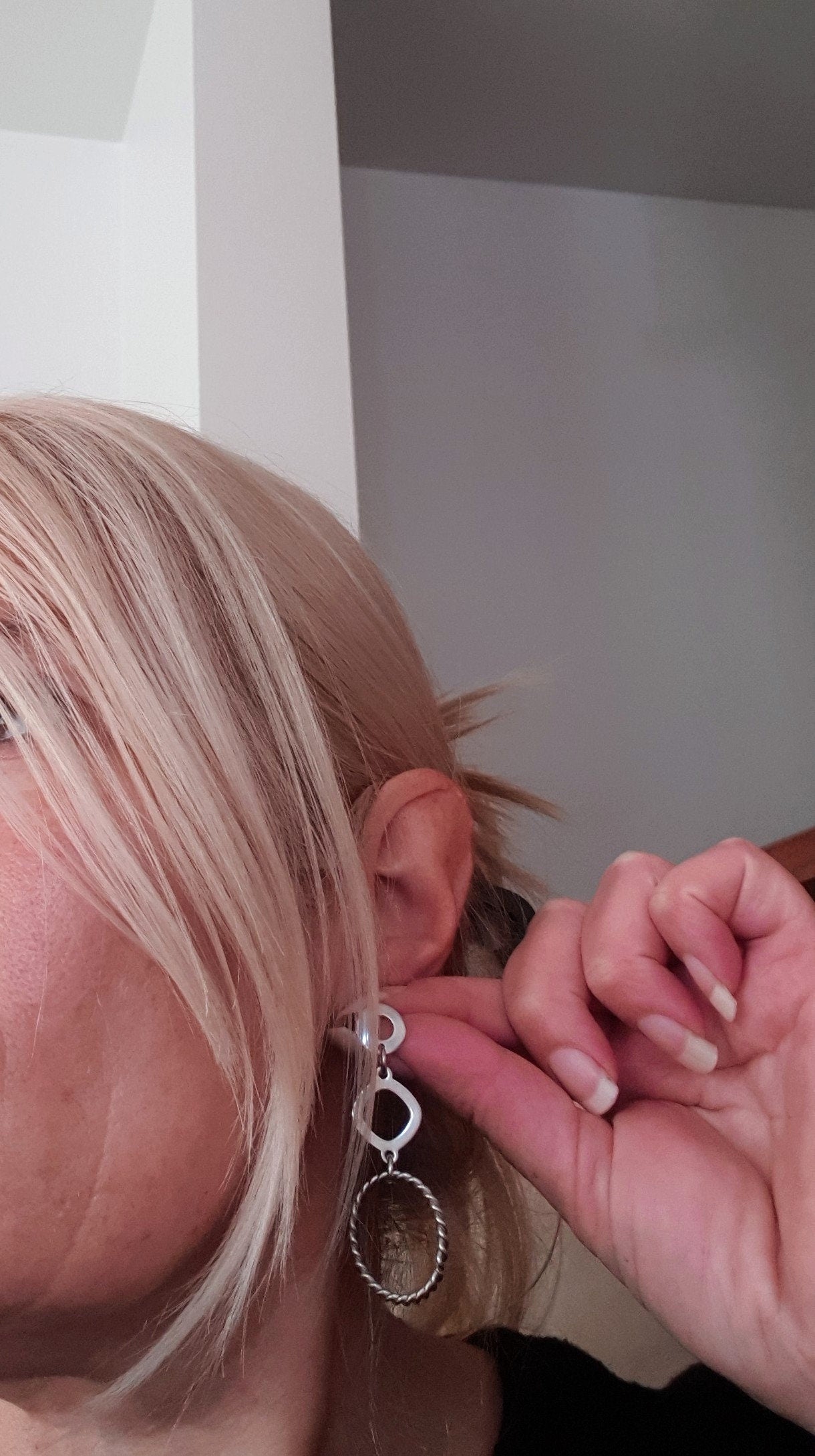 Silver Circles Long Earrings, Stainless Steel Dangle Earrings with Twisted Circle Design