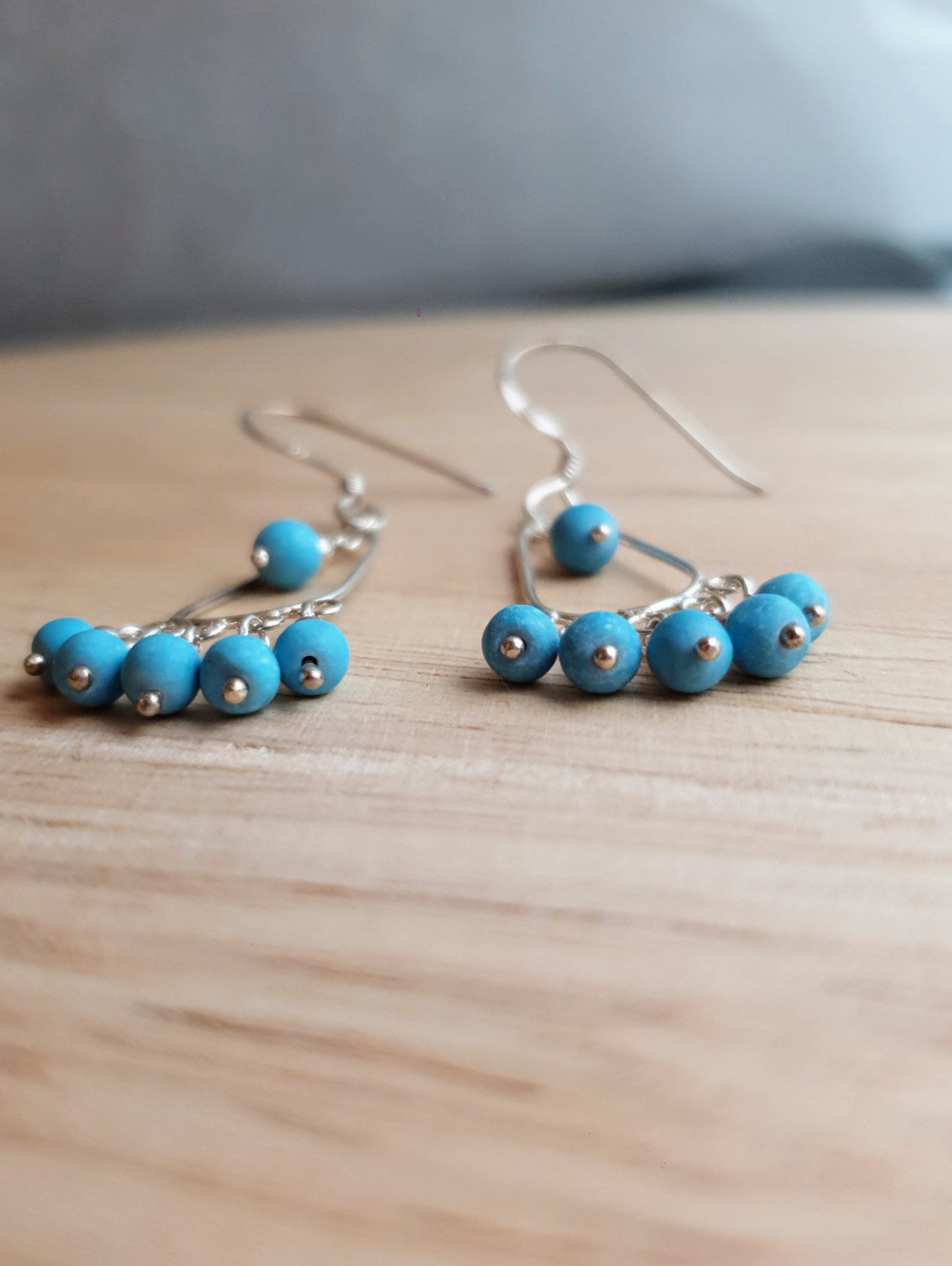 Sterling Silver Turquoise Beaded Dangle Earrings, Beaded Earrings