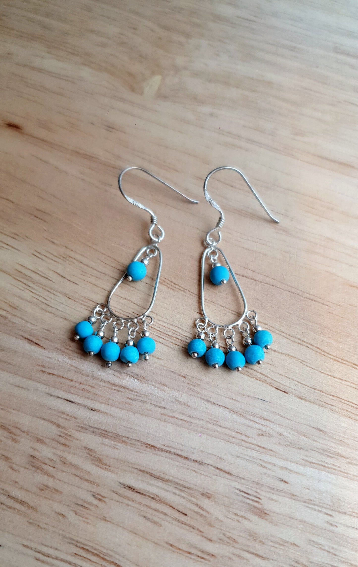 Sterling Silver Turquoise Beaded Dangle Earrings, Beaded Earrings