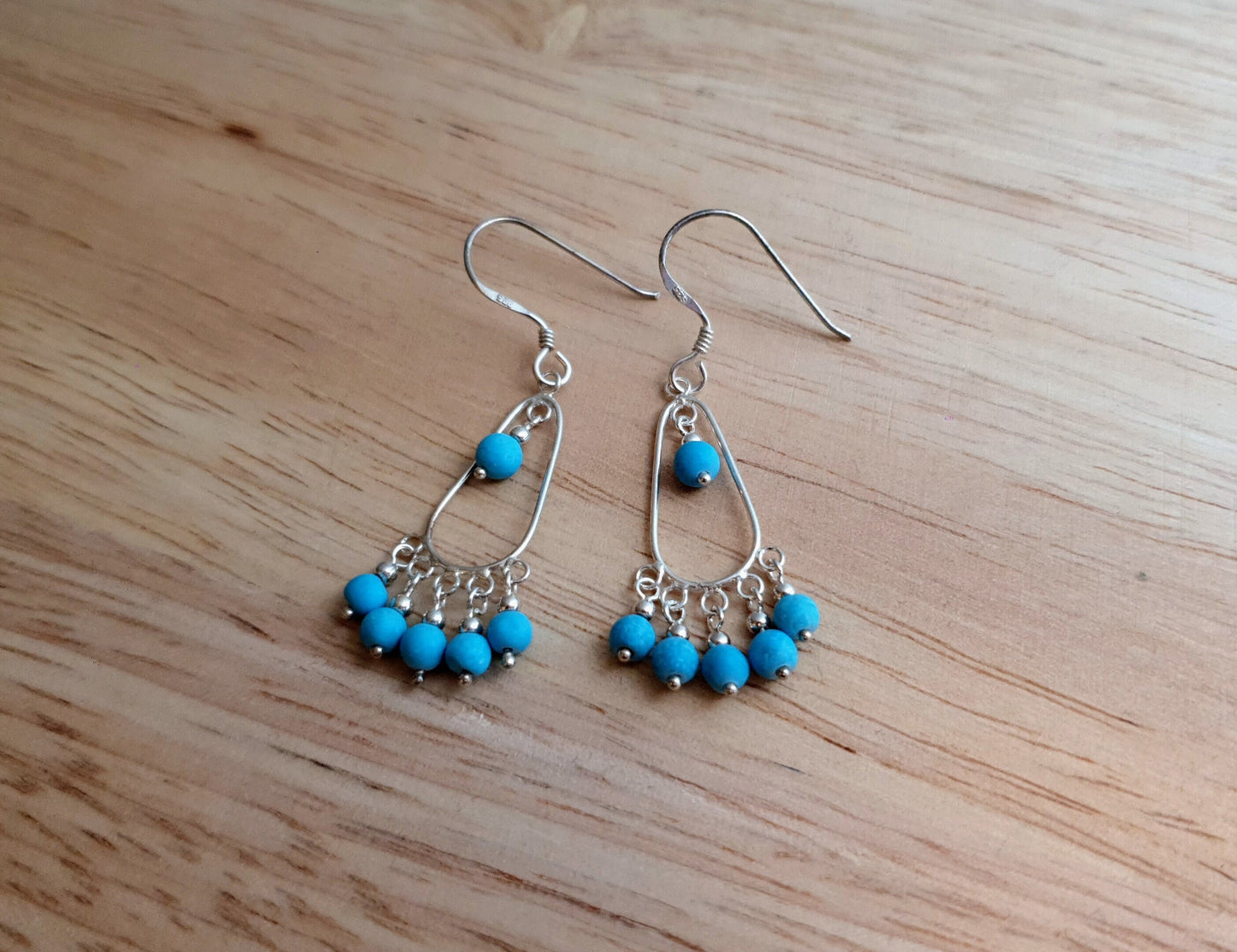 Sterling Silver Turquoise Beaded Dangle Earrings, Beaded Earrings