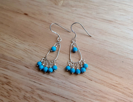 Sterling Silver Turquoise Beaded Dangle Earrings, Beaded Earrings