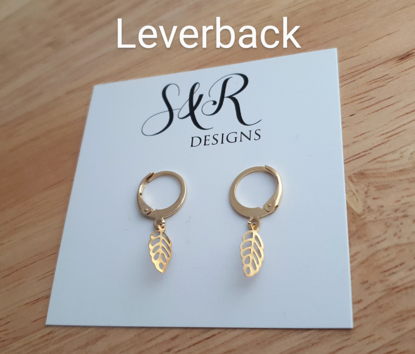 Tiny Dainty Leaf Threader Gold Earrings, Stainless Steel Dangle Choose Thread Earrings, Hook or Leverback Earrings.