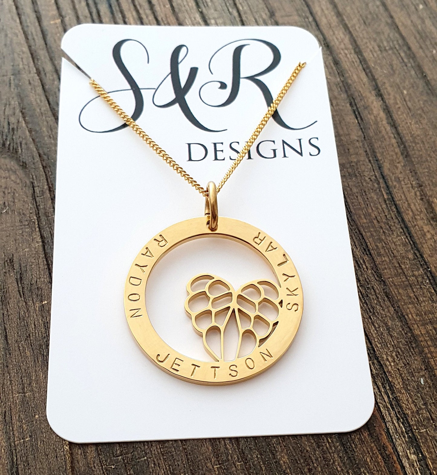 Butterfly Necklace, Personalized Necklace, Hand Stamped Necklace Design Pendant Stainless Steel. Choose Colour