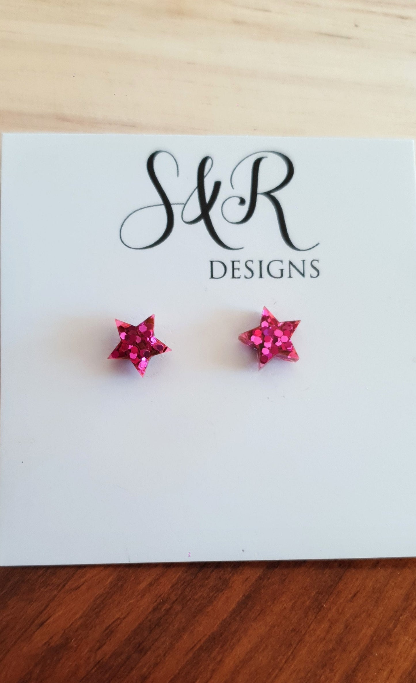 Hot Pink Star Resin Stud Earrings, Pink Glitter Star. Stainless Steel Minimalist Stud Earrings.