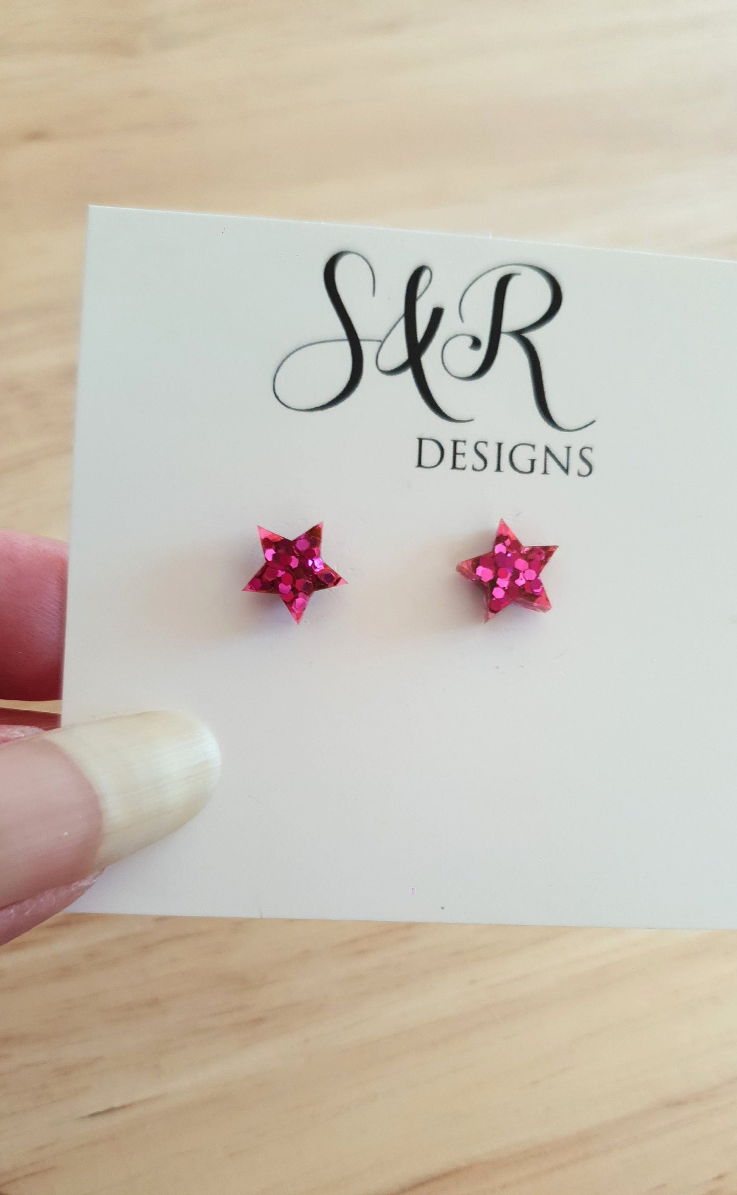 Hot Pink Star Resin Stud Earrings, Pink Glitter Star. Stainless Steel Minimalist Stud Earrings.
