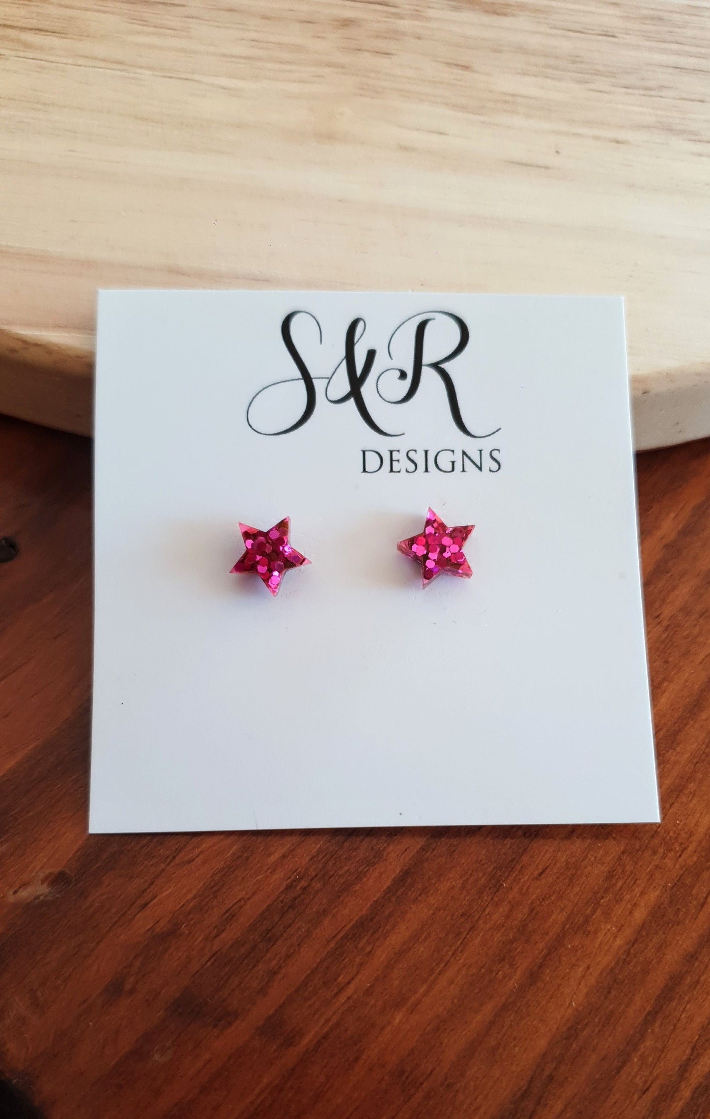 Hot Pink Star Resin Stud Earrings, Pink Glitter Star. Stainless Steel Minimalist Stud Earrings.