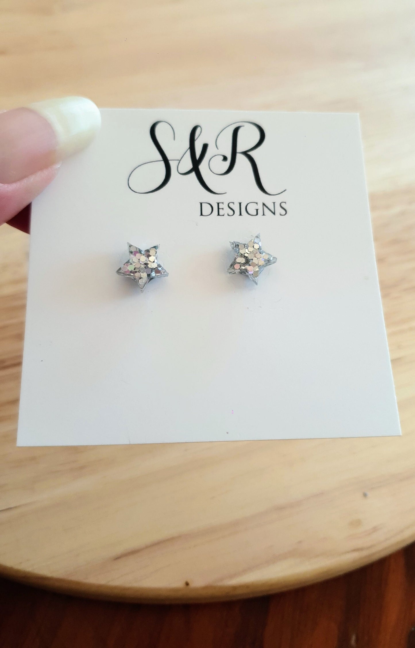 Silver Holographic Star Resin Stud Earrings, Silver Holographic Mix Glitter. Stainless Steel Minimalist Stud Earrings.