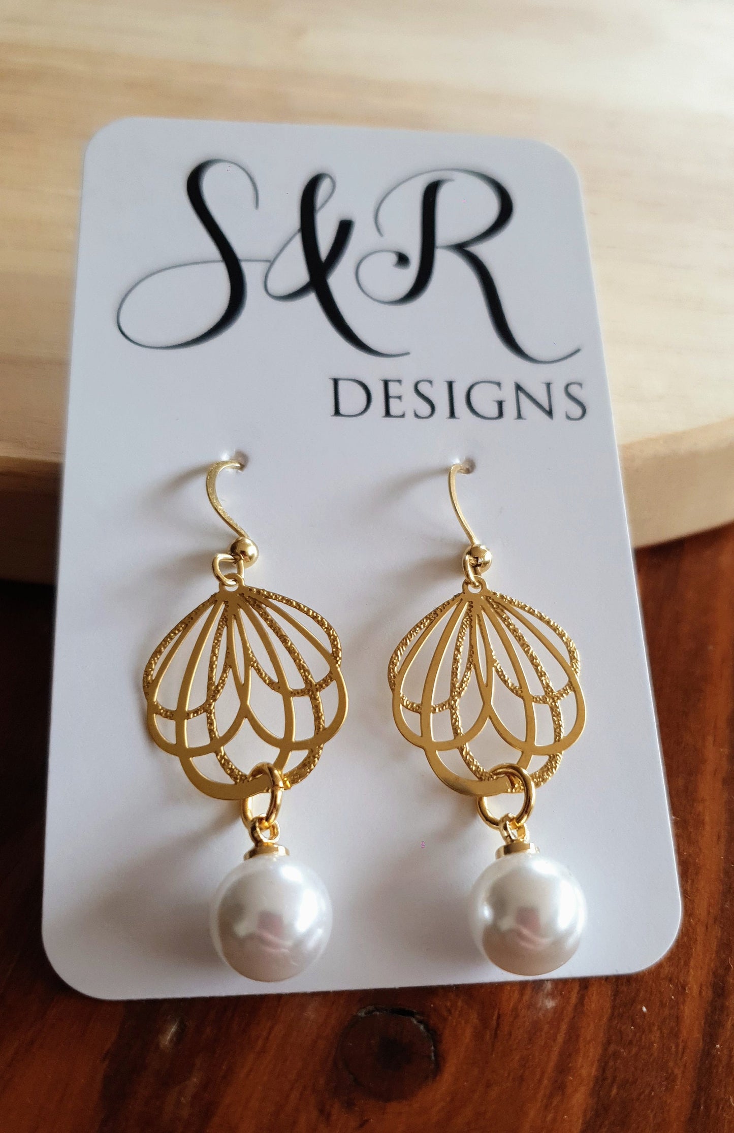 Gold Dainty Filigree Flower with Faux Pearl Leverback Earrings, Stainless Steel Statement Dangle Drop Minimalist Earrings. Pearl Drops.