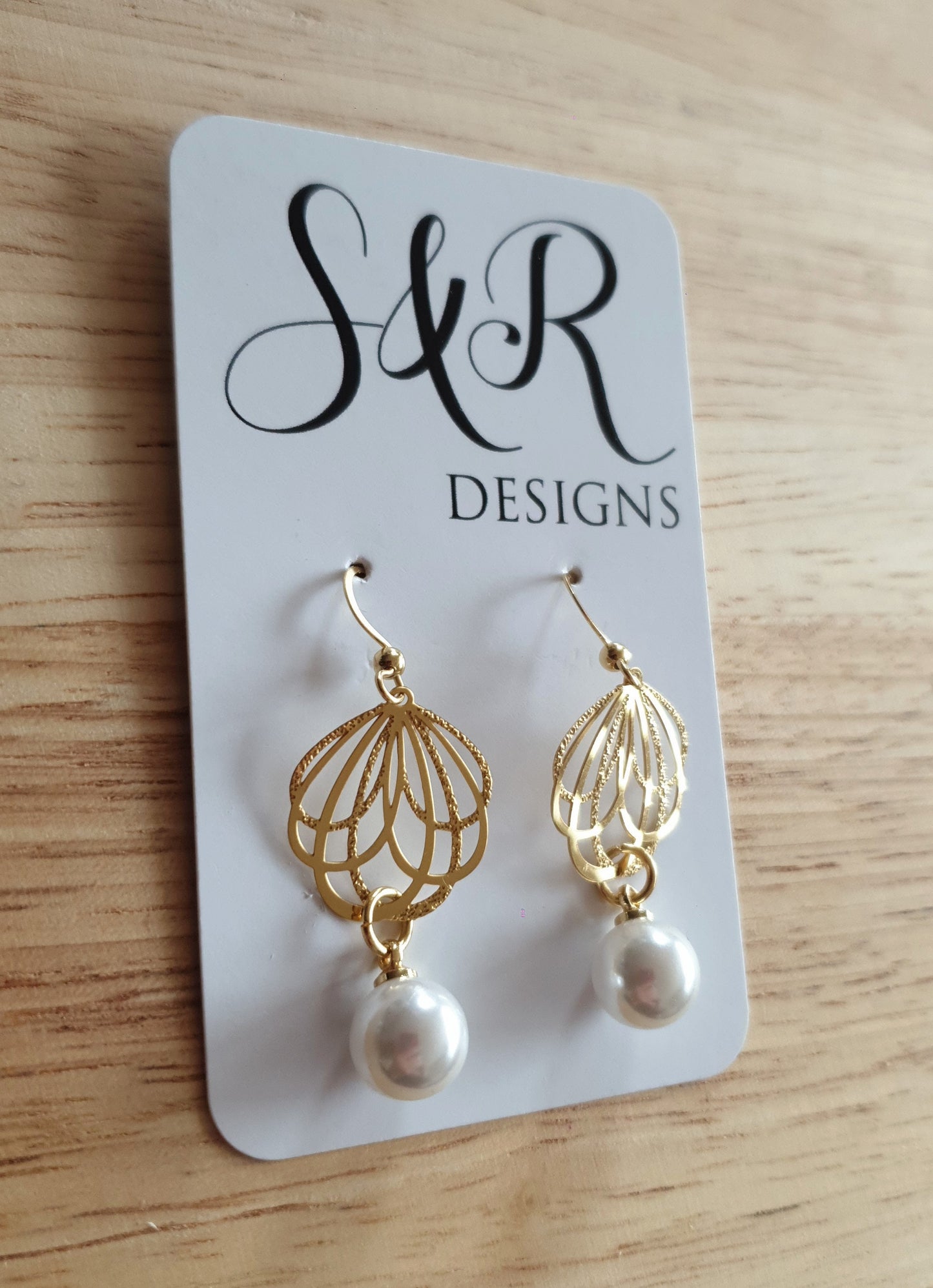 Gold Dainty Filigree Flower with Faux Pearl Leverback Earrings, Stainless Steel Statement Dangle Drop Minimalist Earrings. Pearl Drops.