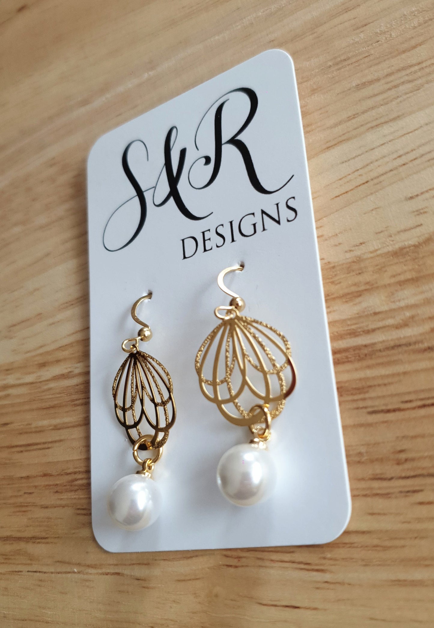 Gold Dainty Filigree Flower with Faux Pearl Leverback Earrings, Stainless Steel Statement Dangle Drop Minimalist Earrings. Pearl Drops.