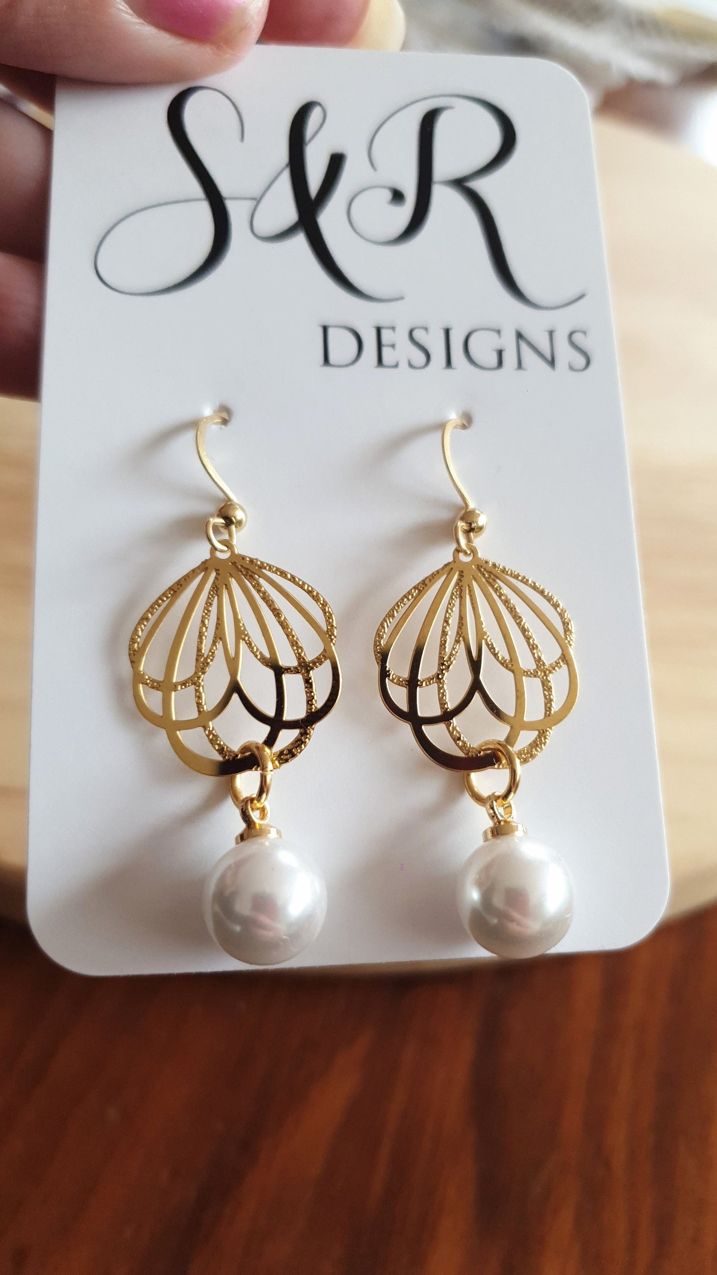 Gold Dainty Filigree Flower with Faux Pearl Leverback Earrings, Stainless Steel Statement Dangle Drop Minimalist Earrings. Pearl Drops.