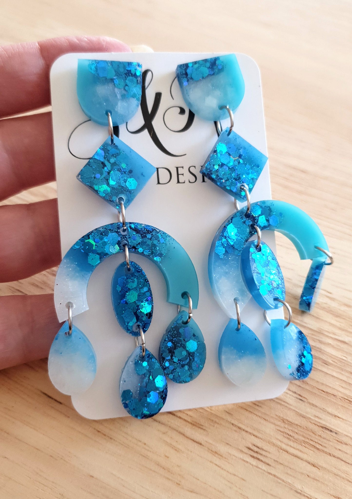 Blue Large Oversized Chandelier Dangle Earrings, Purple, Blue, Green, White and Blue Glitter Dangles, Statement Long Glitter Earrings
