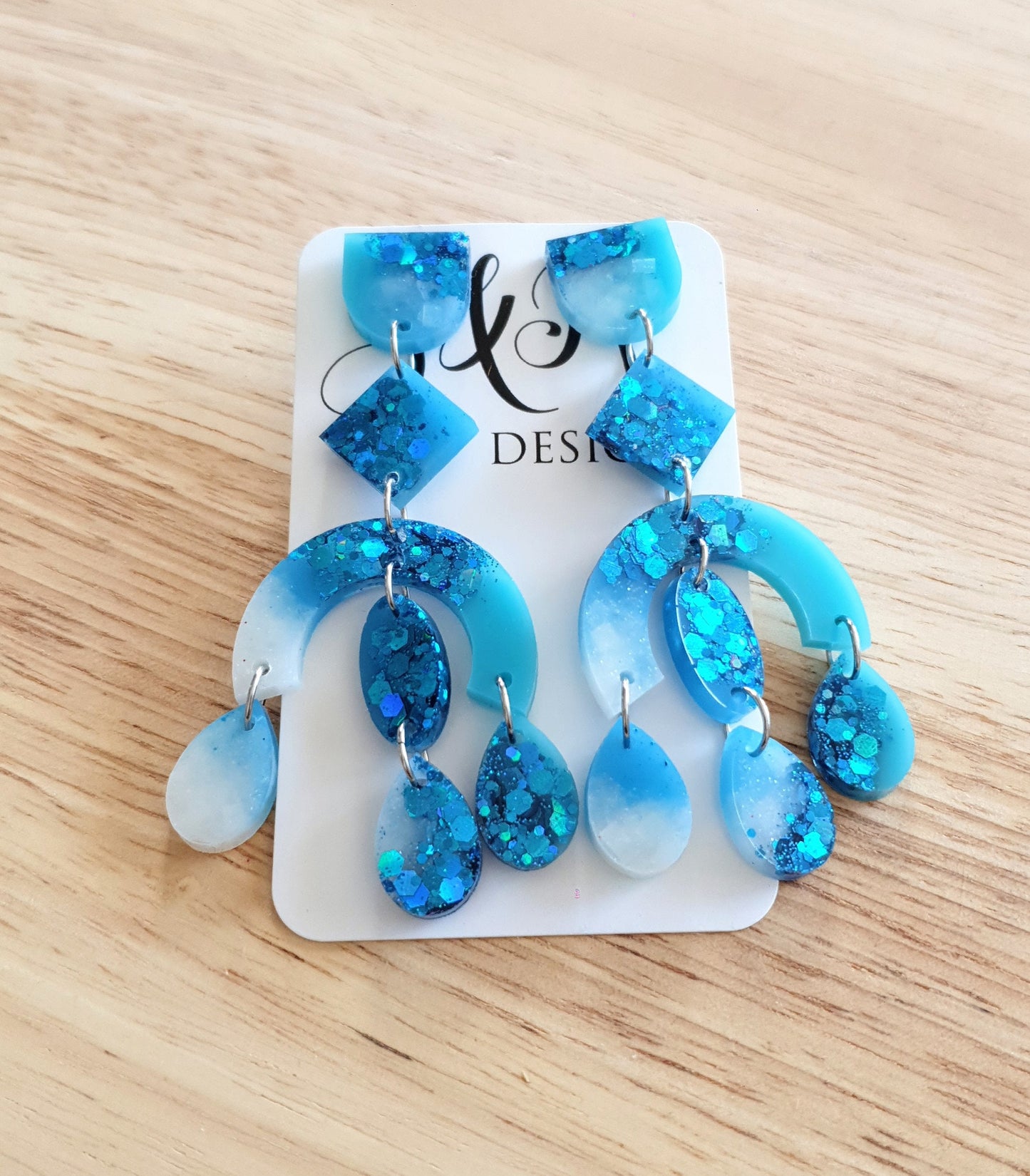 Blue Large Oversized Chandelier Dangle Earrings, Purple, Blue, Green, White and Blue Glitter Dangles, Statement Long Glitter Earrings