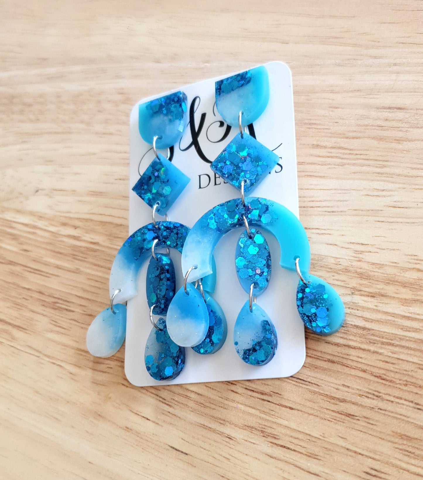Blue Large Oversized Chandelier Dangle Earrings, Purple, Blue, Green, White and Blue Glitter Dangles, Statement Long Glitter Earrings