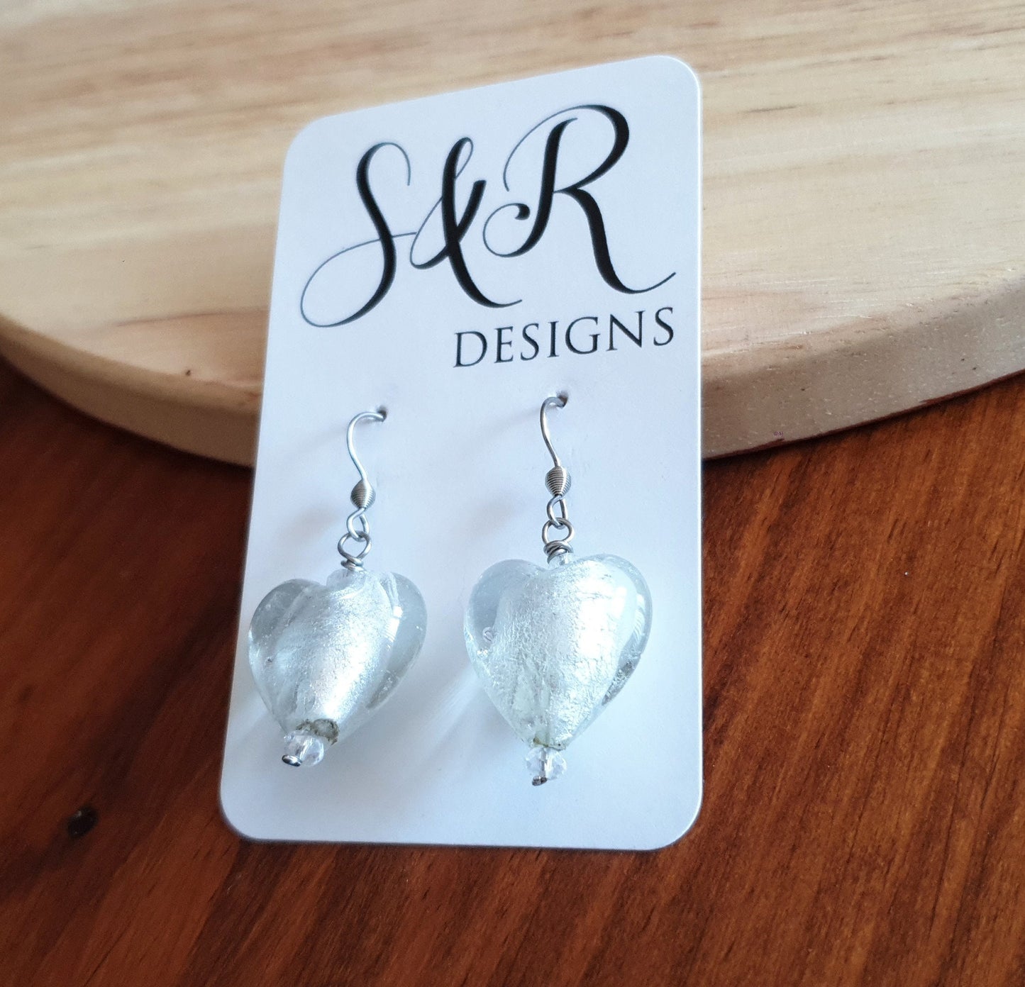 Statement Heart Glass Beaded Earwire Earrings, Stainless Steel Beaded Earwire Dangle Earrings