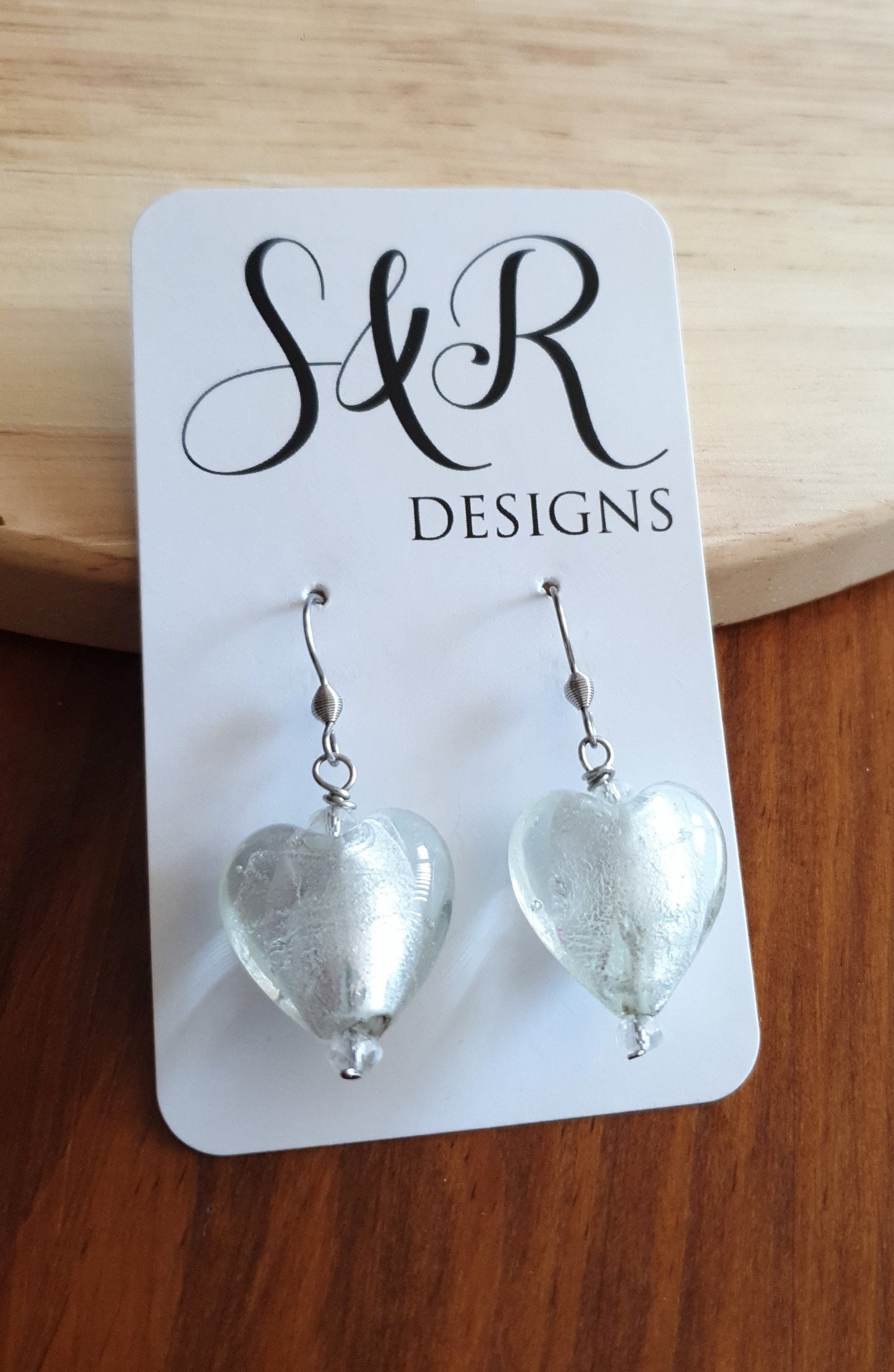 Statement Heart Glass Beaded Earwire Earrings, Stainless Steel Beaded Earwire Dangle Earrings