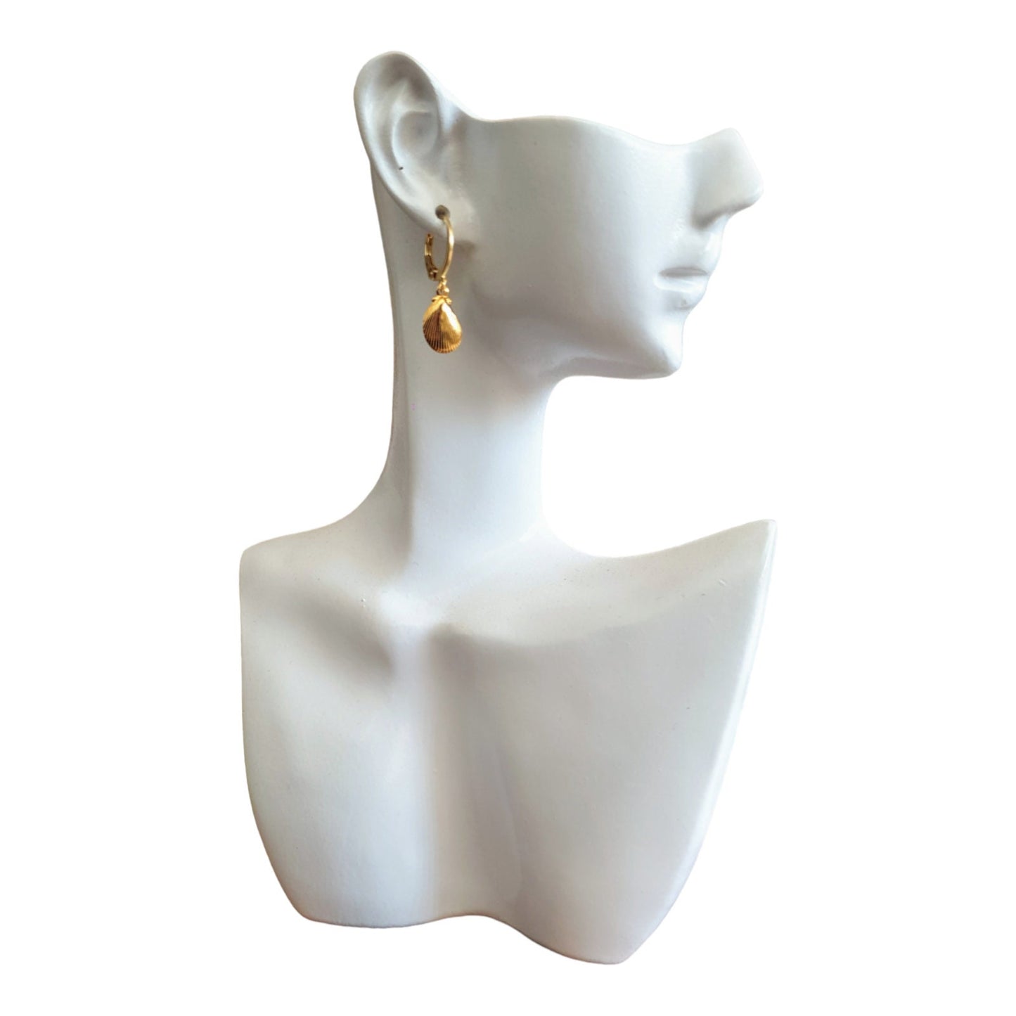 Gold Shell Earrings, Gold Stainless Steel Dangle Drops, Choose Leverback or Hook Earwire Earrings.