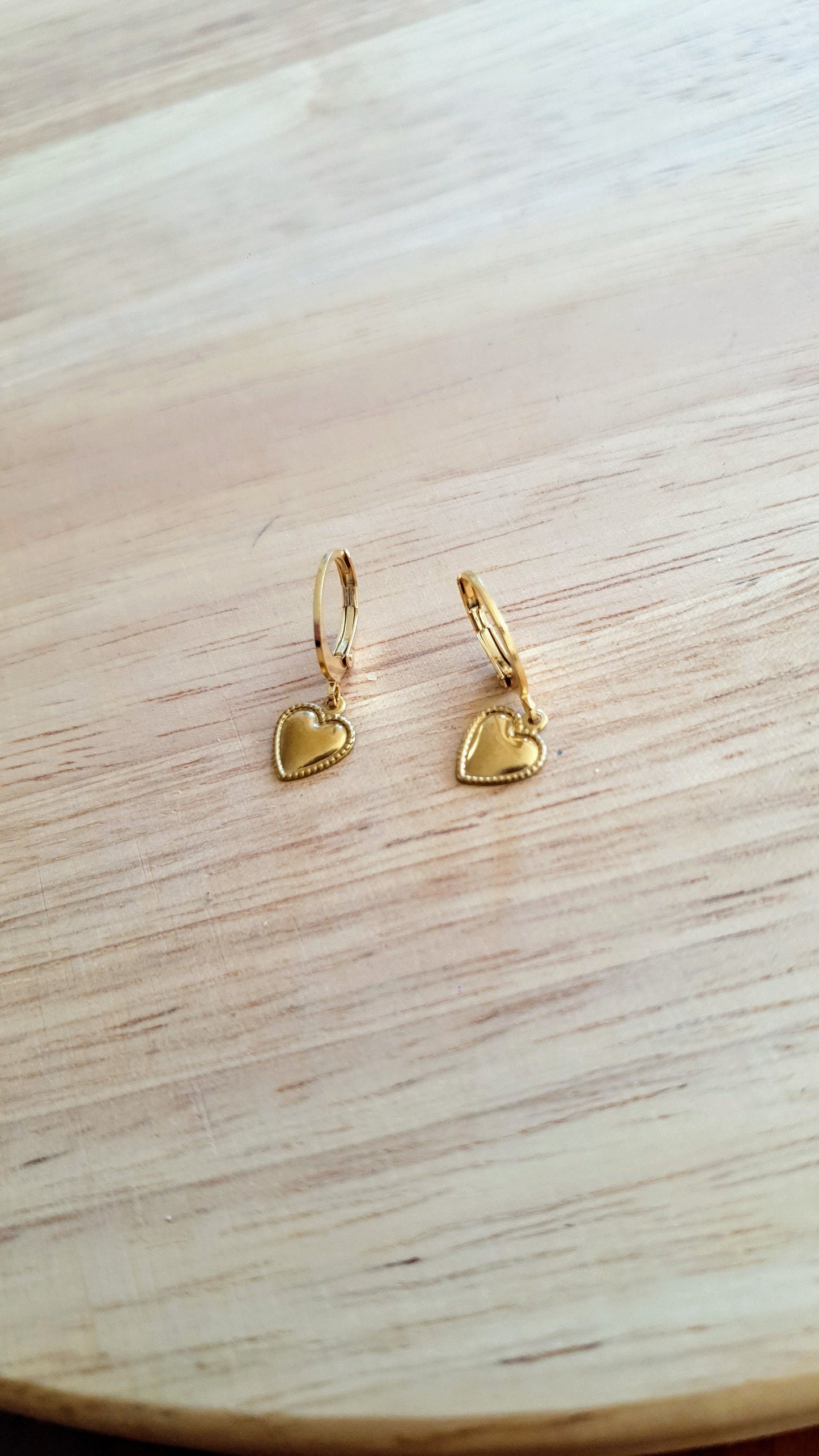 Gold Heart Earrings, Minimalist Heart Drop Earrings, Gold Stainless Steel Dangle Drops, Choose Leverback or Hook Earwire Earrings.