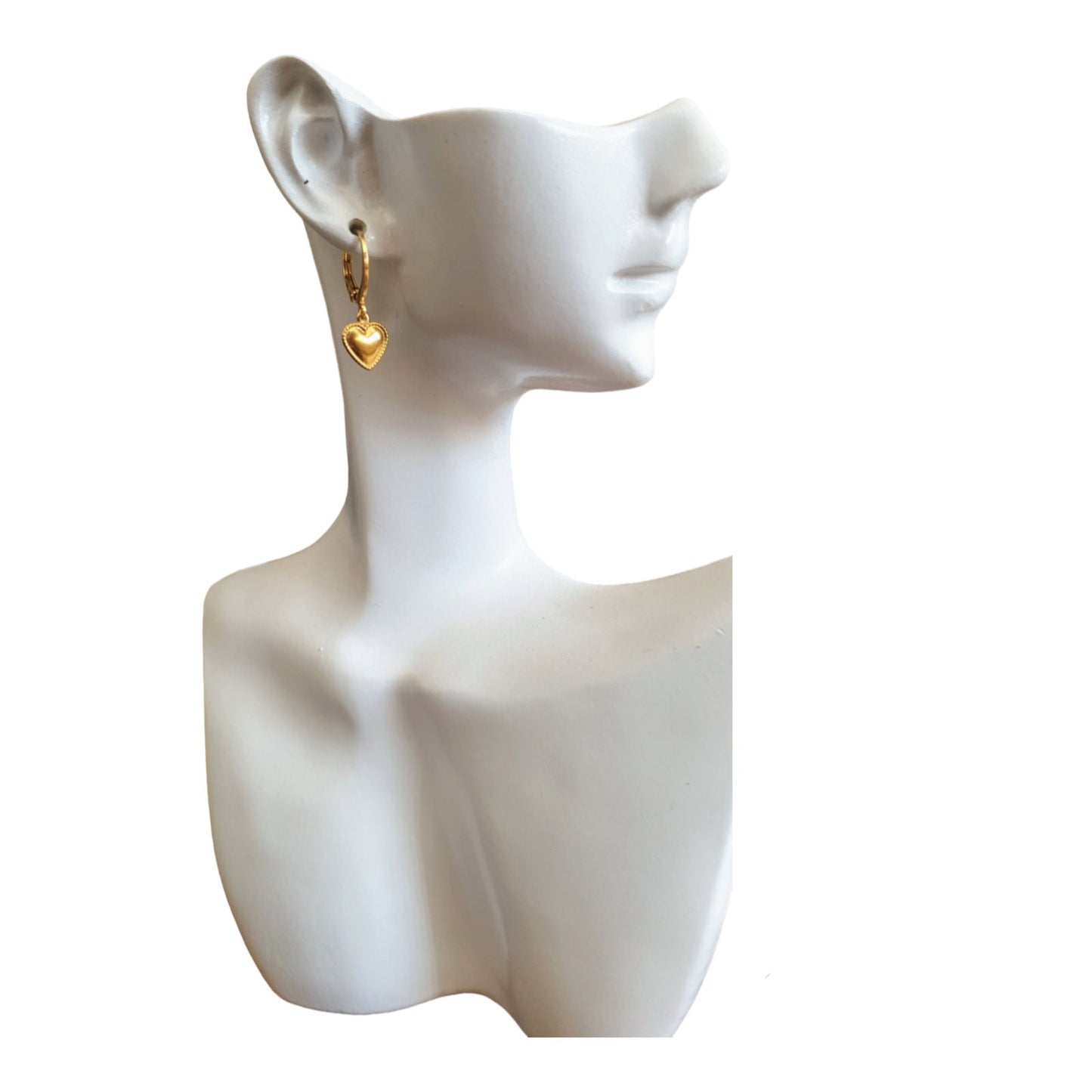 Gold Heart Earrings, Minimalist Heart Drop Earrings, Gold Stainless Steel Dangle Drops, Choose Leverback or Hook Earwire Earrings.
