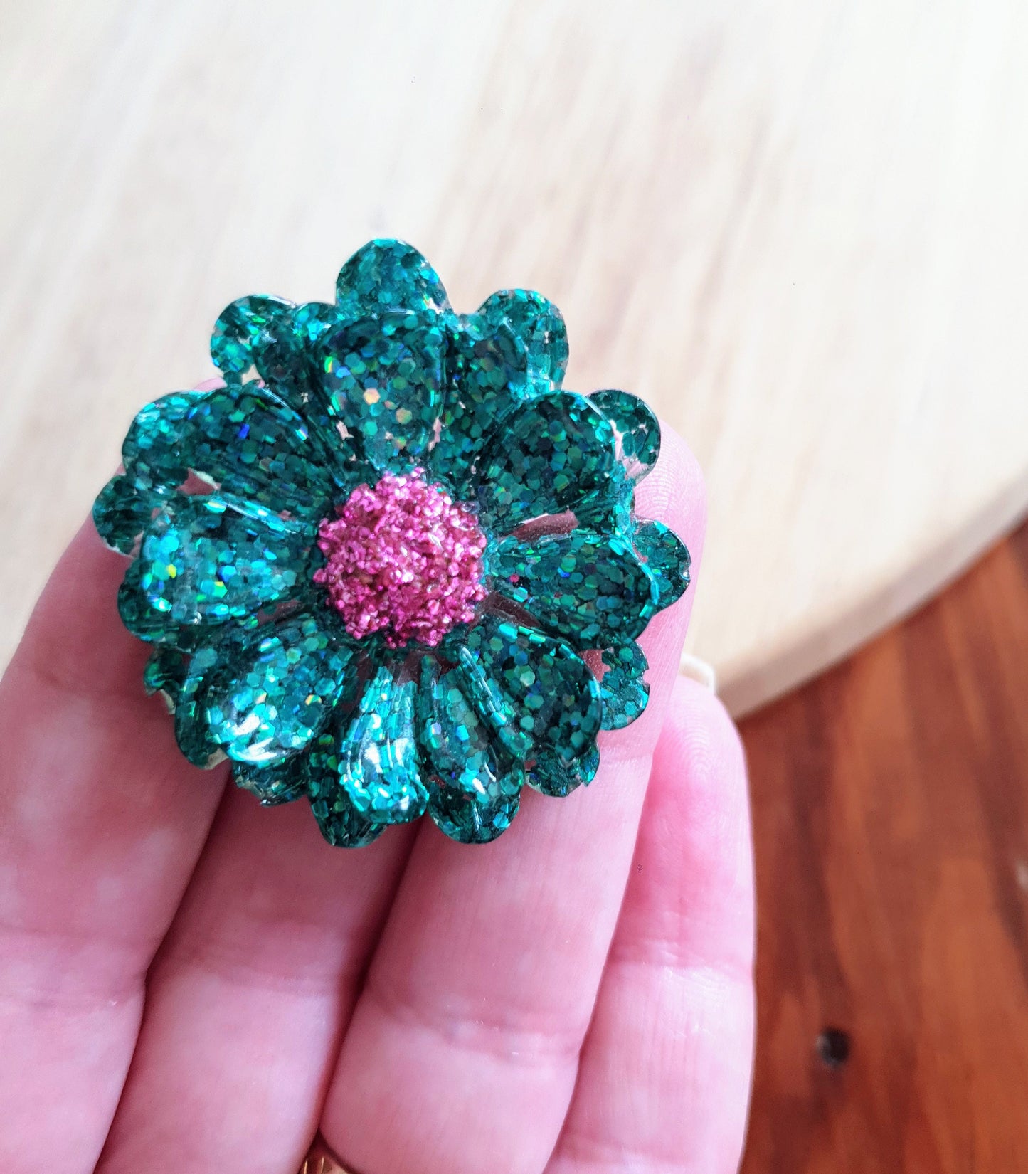 Flower Brooch, Resin Green Pink Flower Brooch with Stainless Steel Pin