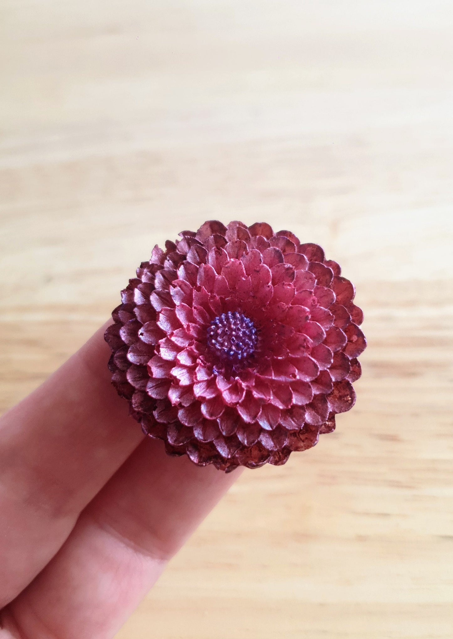 Chrysanthemum Flower Pin Brooch, Light Red Purple Flower Brooch with Stainless Steel Pin, Handmade Resin Brooch