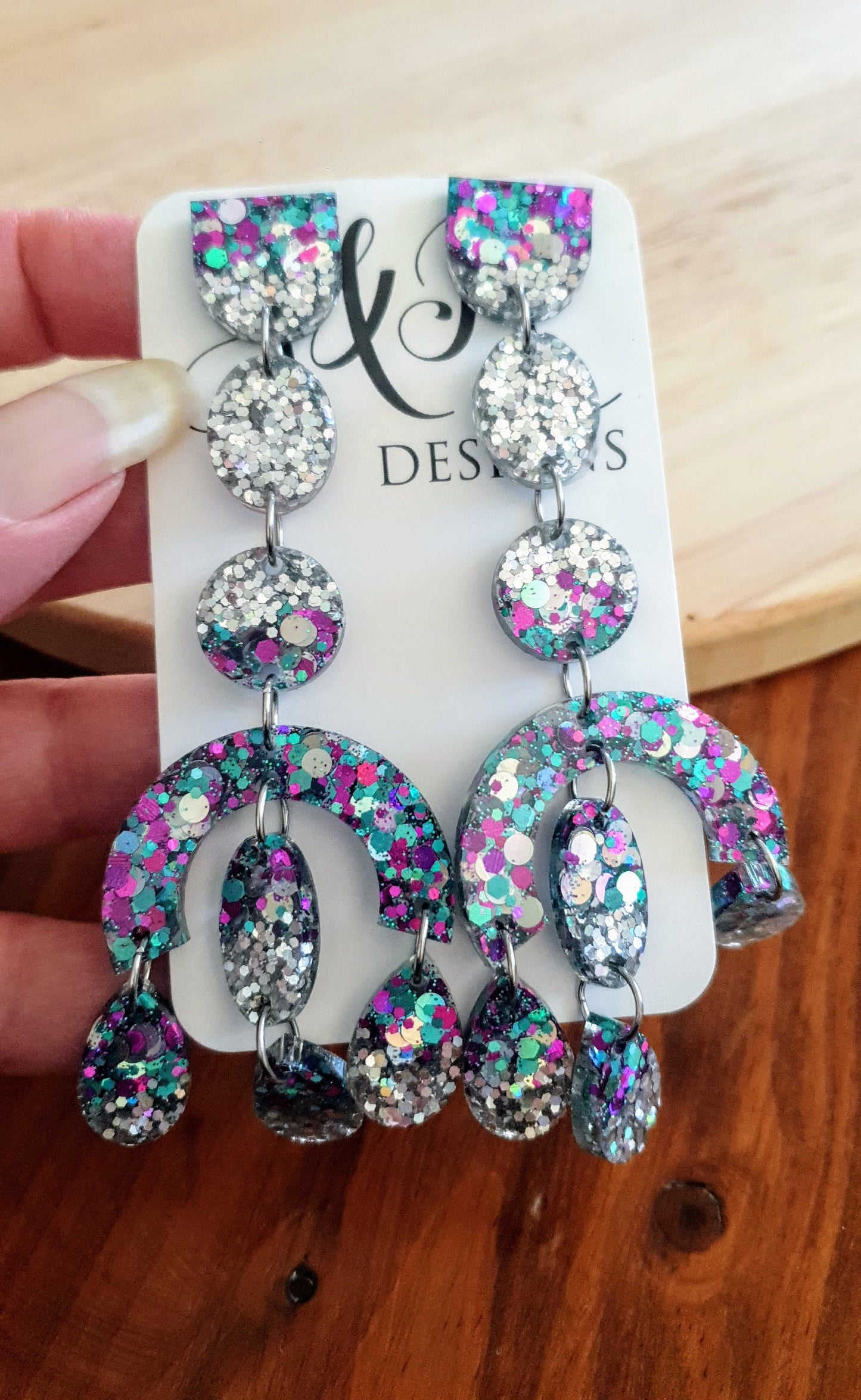 Purple Teal Silver Large Oversized Extra Long Chandelier Dangle Earrings, Purple Mix Glitter Dangles, Statement Earrings, Fashion Lover