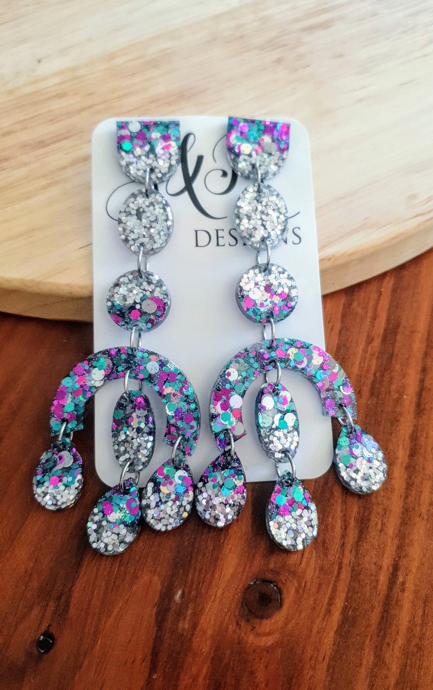 Purple Teal Silver Large Oversized Extra Long Chandelier Dangle Earrings, Purple Mix Glitter Dangles, Statement Earrings, Fashion Lover
