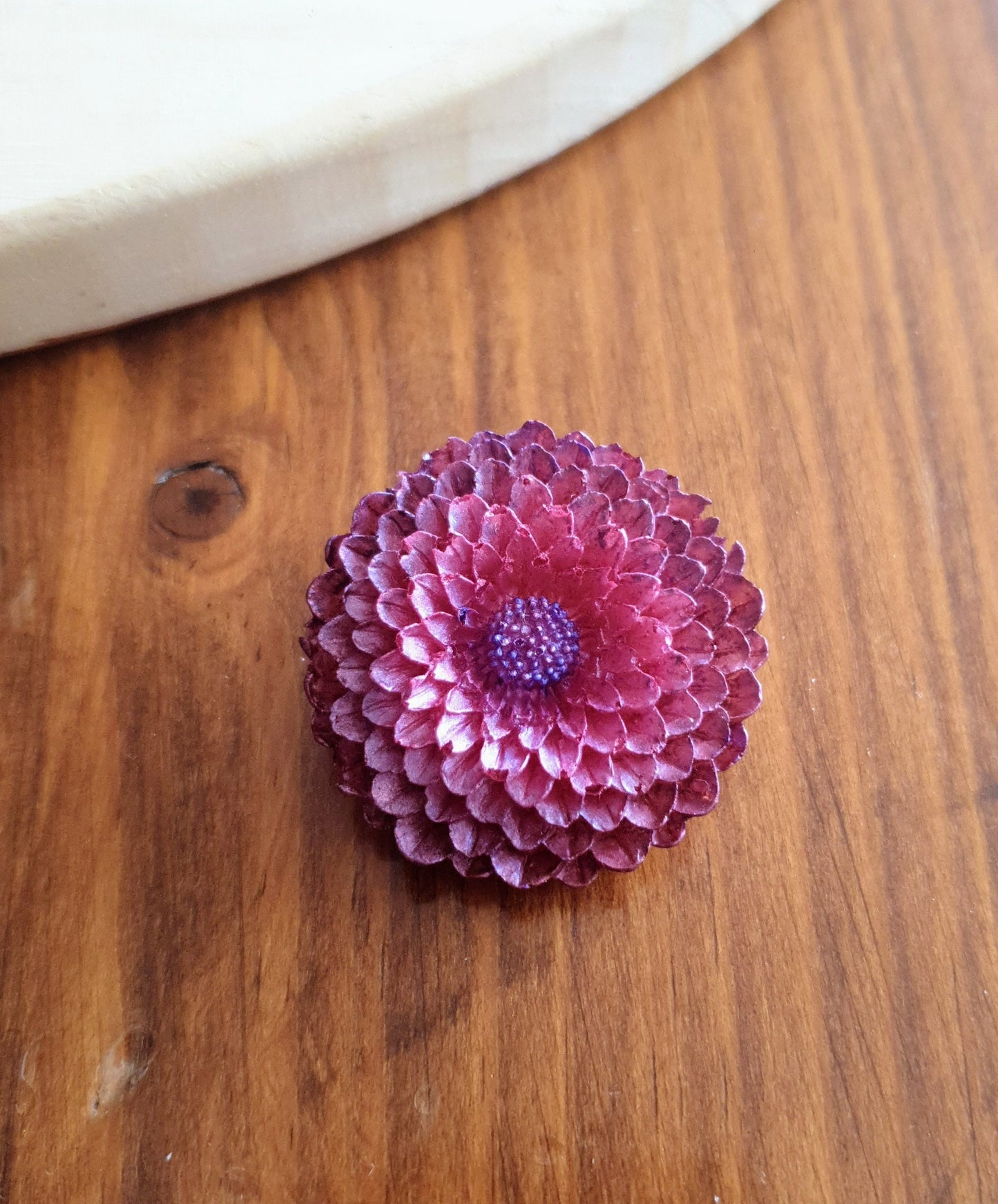Chrysanthemum Flower Pin Brooch, Light Red Purple Flower Brooch with Stainless Steel Pin, Handmade Resin Brooch