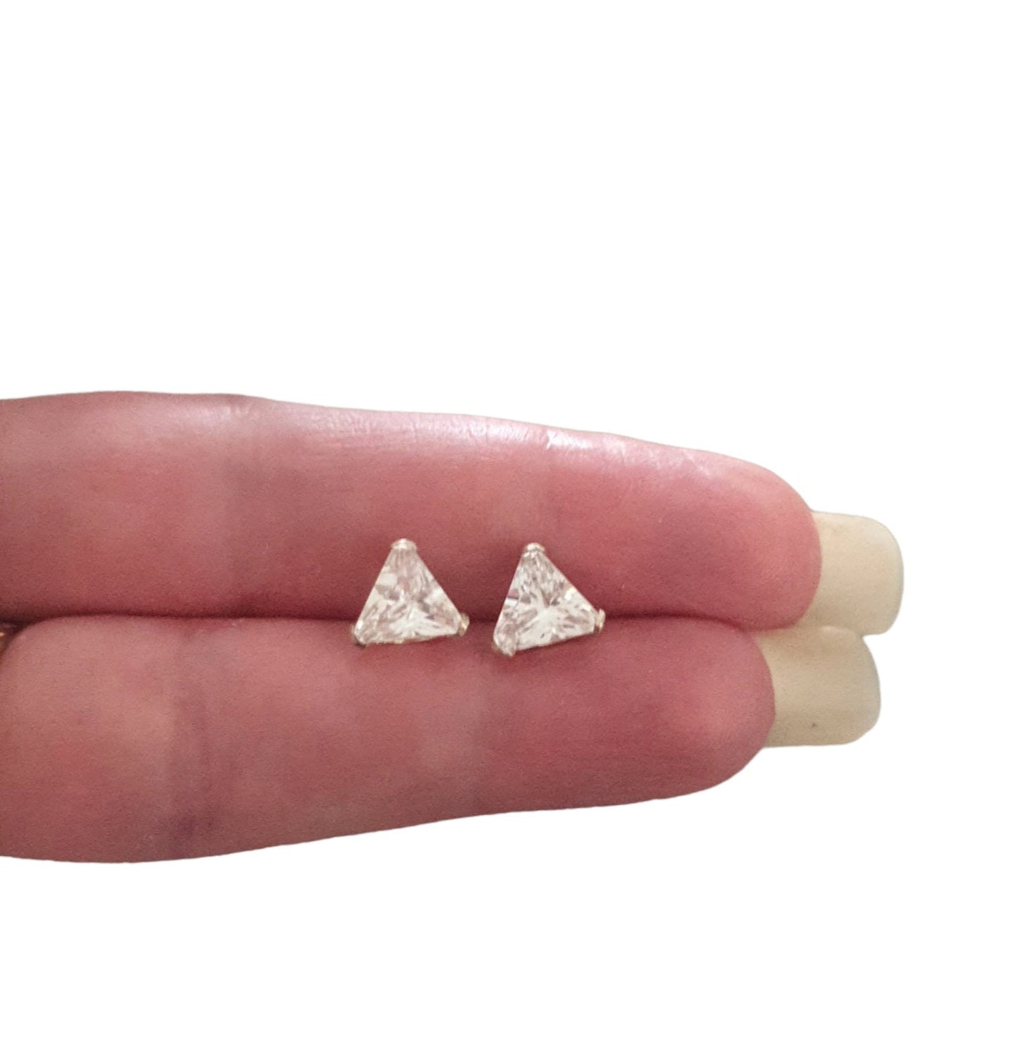 Sterling Silver CZ Triangle Cut Stud Earrings, Cubic Zirconia Clear Stud Earrings, Trillion Cz Studs, Trillion Cut Studs 5mm, 6mm, 7mm