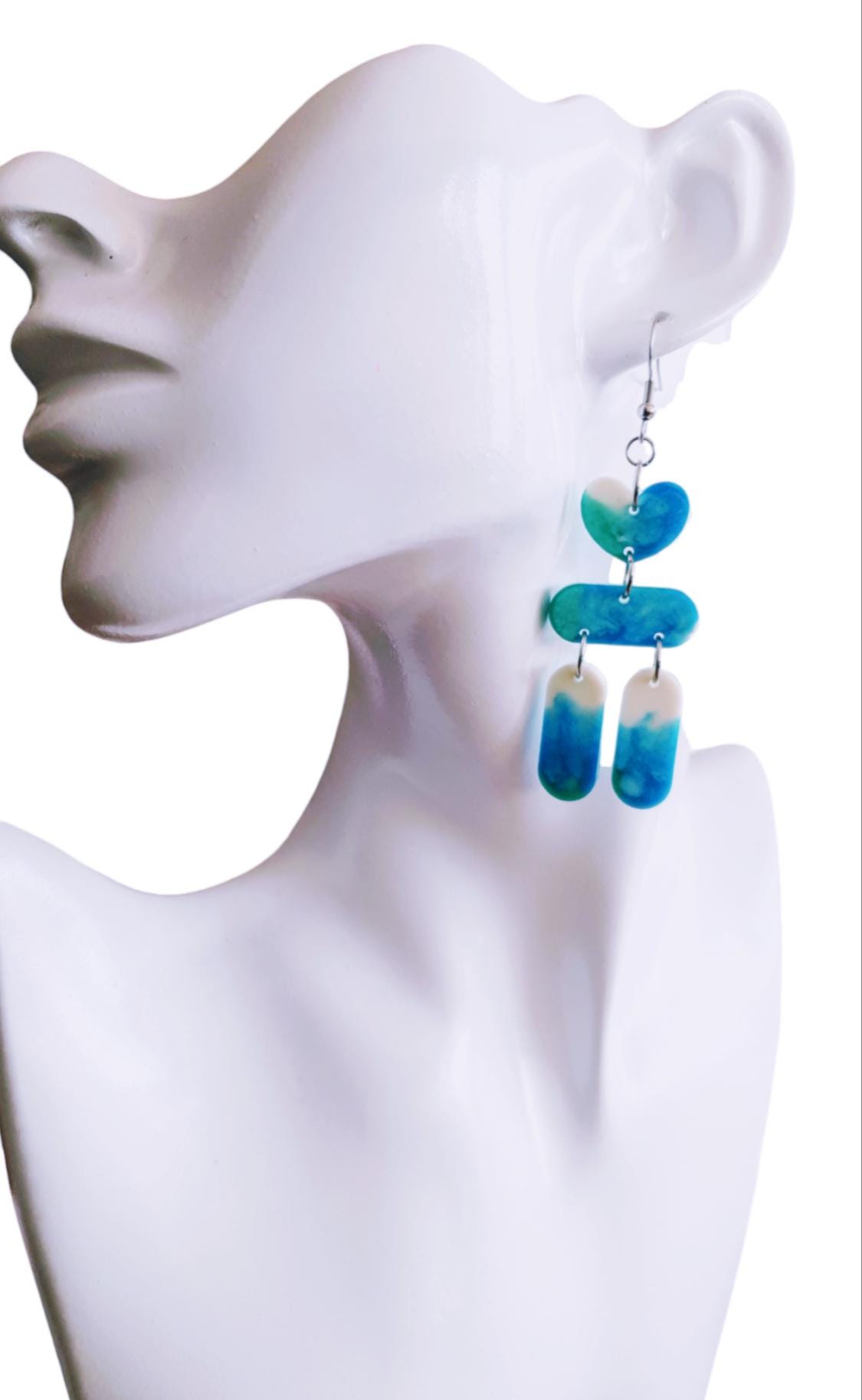 Chandelier Dangle Earrings, Heart Long Drop Earrings, Dangle Statement Earrings, Beachy Wear, Stainless Steel