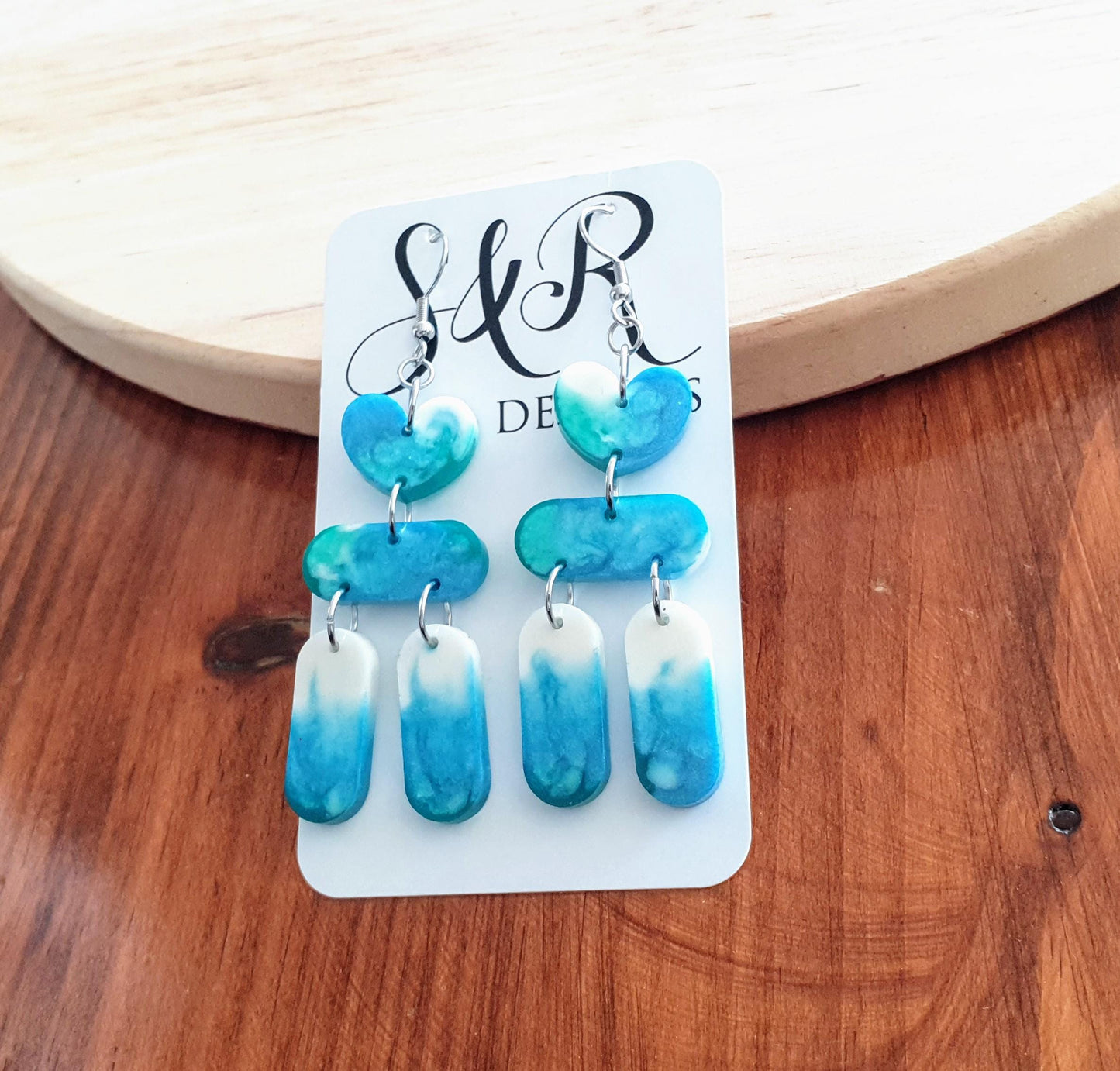 Chandelier Dangle Earrings, Heart Long Drop Earrings, Dangle Statement Earrings, Beachy Wear, Stainless Steel