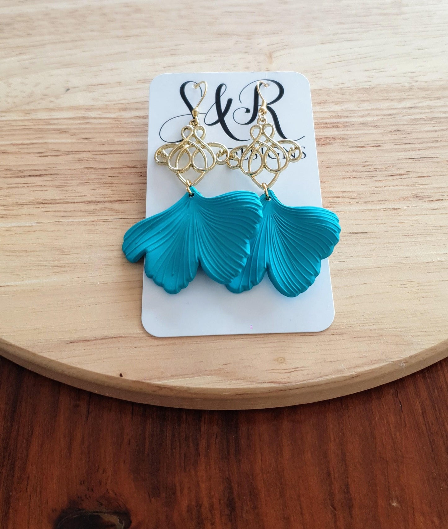 Turquoise Ginkgo Gold Charm Dangle Earrings, Gold drop Earrings, Statement Earrings made with Stainless Steel