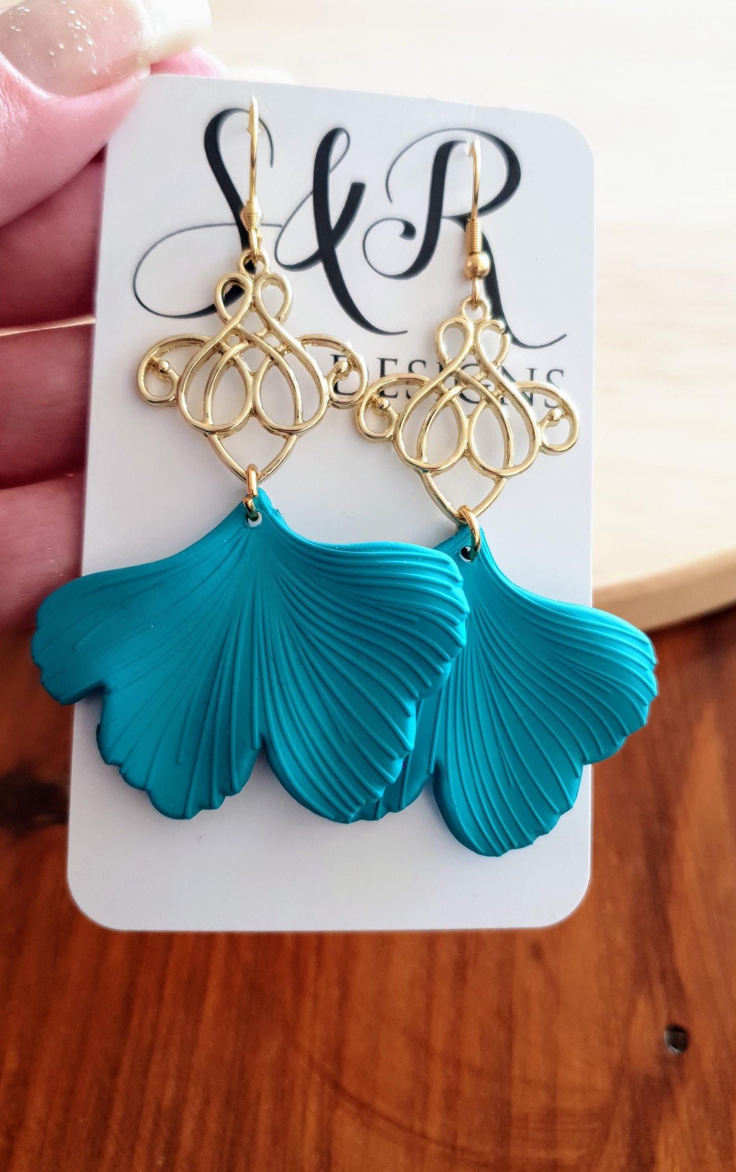 Turquoise Ginkgo Gold Charm Dangle Earrings, Gold drop Earrings, Statement Earrings made with Stainless Steel