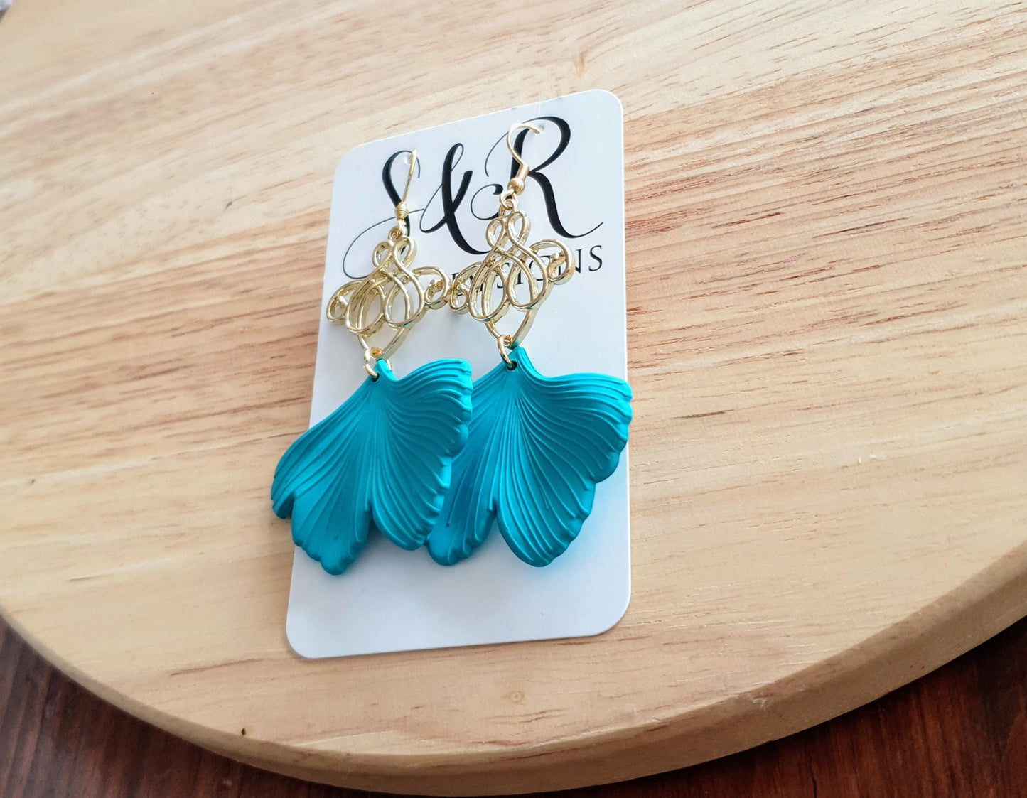 Turquoise Ginkgo Gold Charm Dangle Earrings, Gold drop Earrings, Statement Earrings made with Stainless Steel