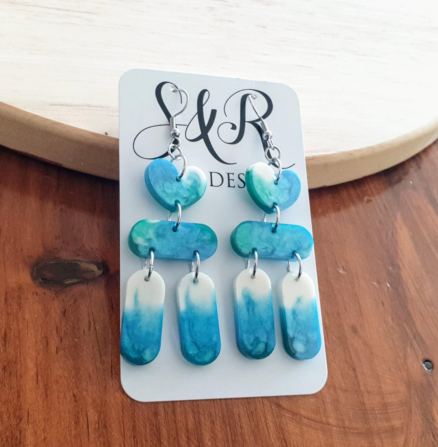 Chandelier Dangle Earrings, Heart Long Drop Earrings, Dangle Statement Earrings, Beachy Wear, Stainless Steel