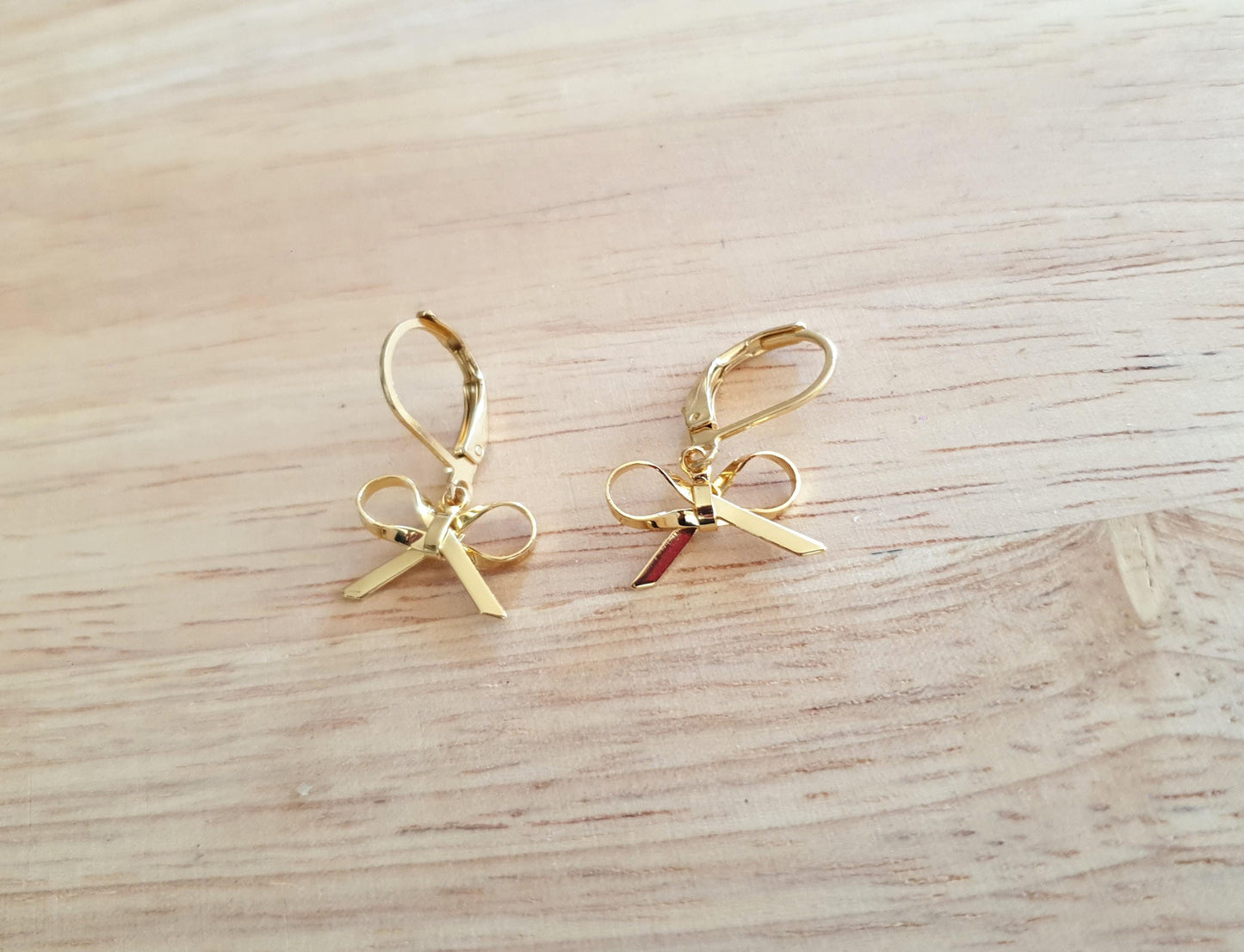 Gold Bow Leverback Earrings, Minimalist Bows Drop Earrings, Gold Stainless Steel Dangle Drops, Choose Leverback, Hoops or  Hook Earwire.