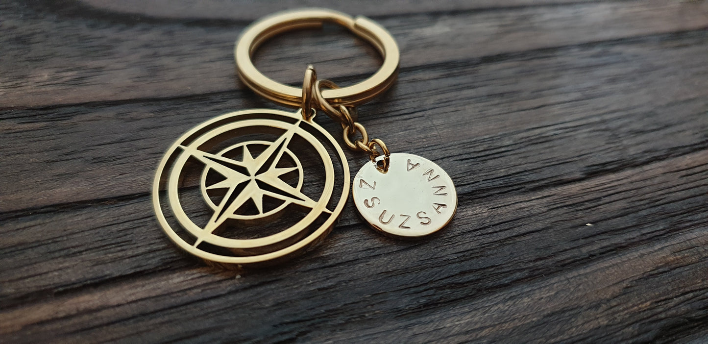 Personalised Hand Stamped Compass Key Ring Stainless Steel, Fathers Day Gift, Journey Gift