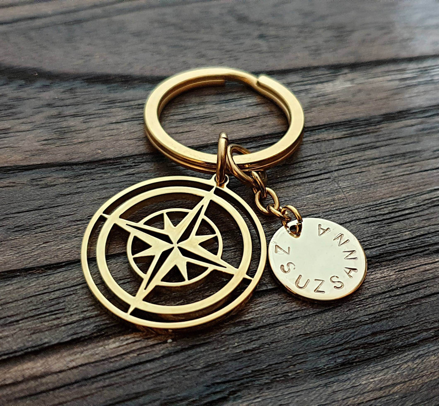 Personalised Hand Stamped Compass Key Ring Stainless Steel, Fathers Day Gift, Journey Gift