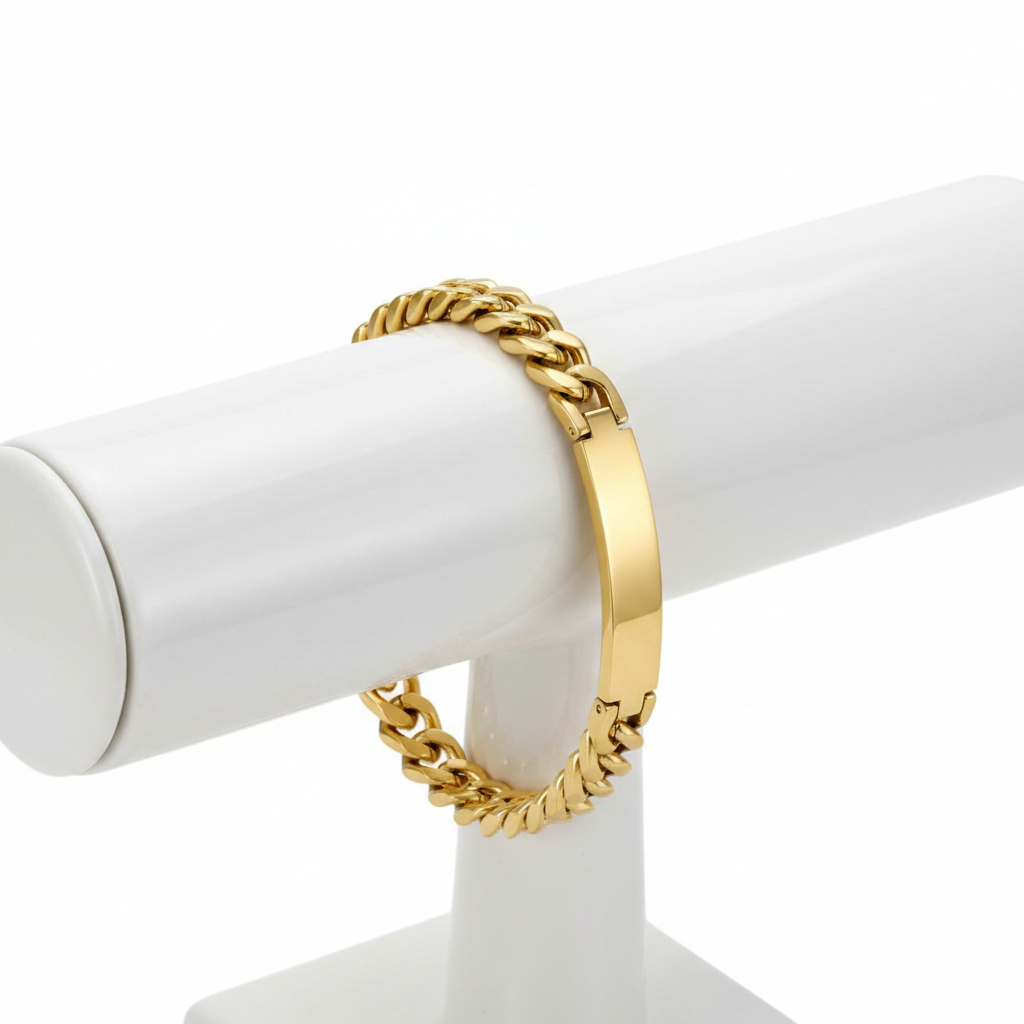 Stainless Steel Men’s 8MM Cuban link ID Bracelet