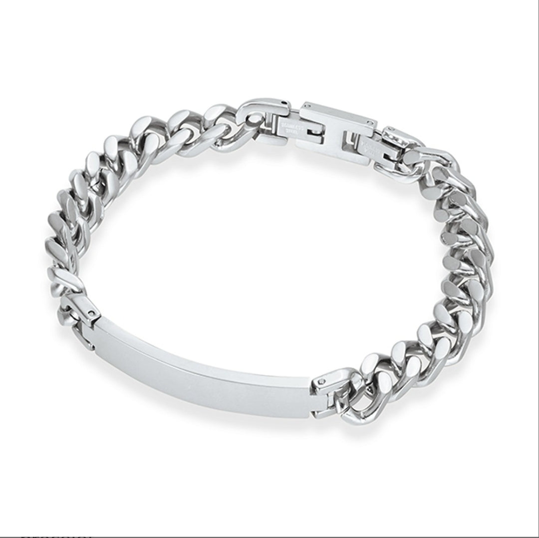 Stainless Steel Men’s 8MM Cuban link ID Bracelet