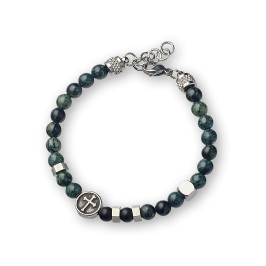 Shiny Bead and Matte black Agate Bead Bracelet with Stainless Steel Details