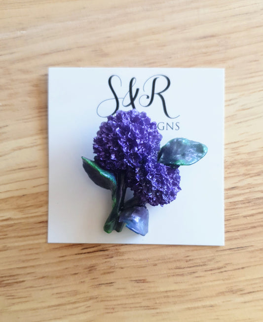 Purple Allium Flower Pin Brooch, Purple and Green Handmade Resin Brooch, Statement Pin, Stainless Steel