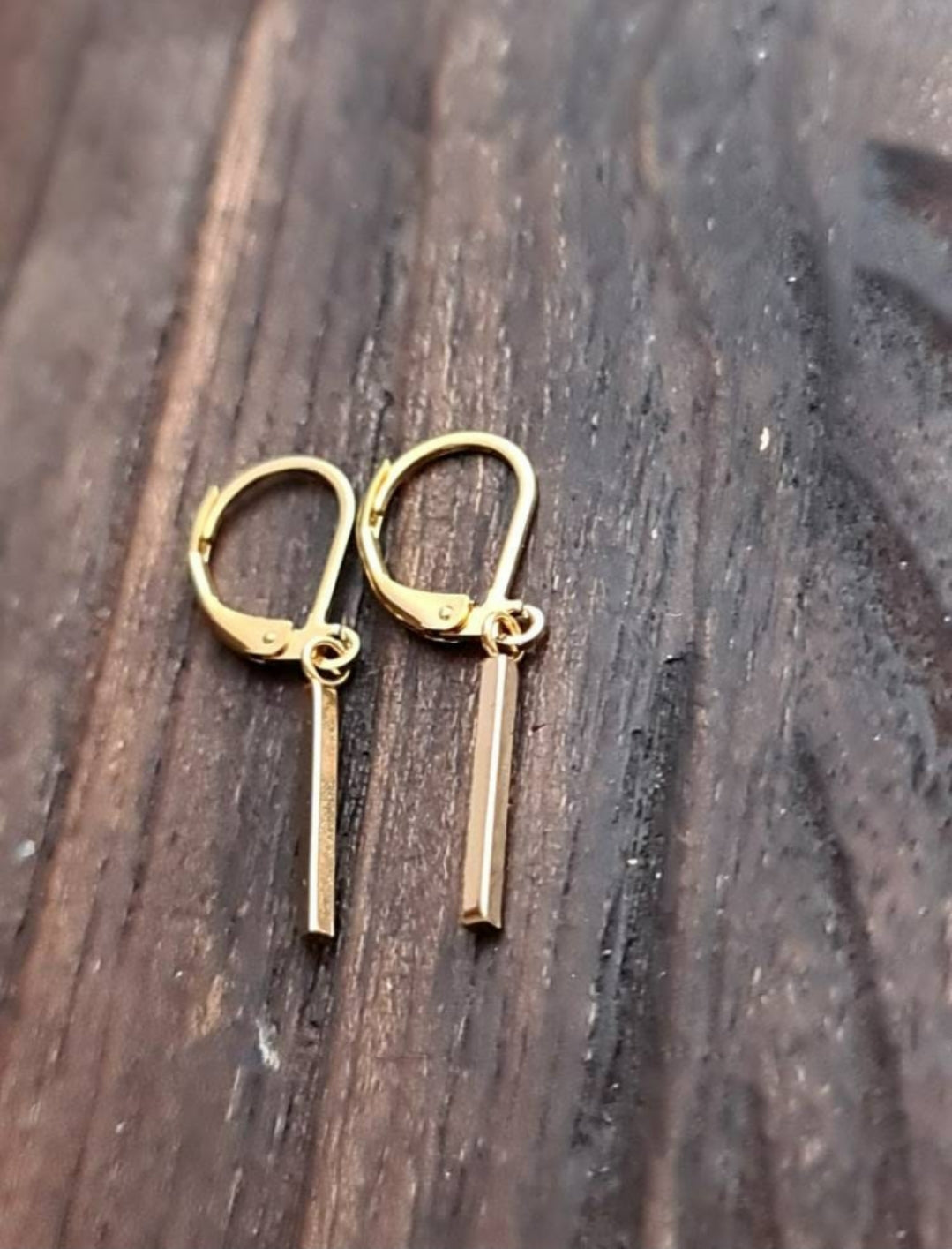 Gold Bar Stainless Steel Dangle Leverback Earrings, Hook, Hoops Earrings.