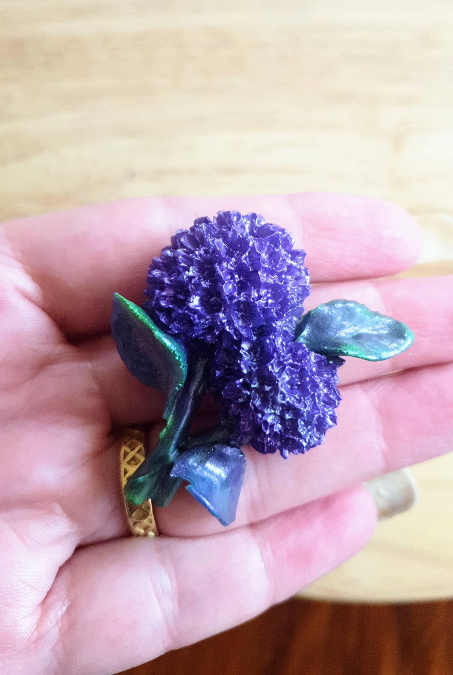 Purple Allium Flower Pin Brooch, Purple and Green Handmade Resin Brooch, Statement Pin, Stainless Steel