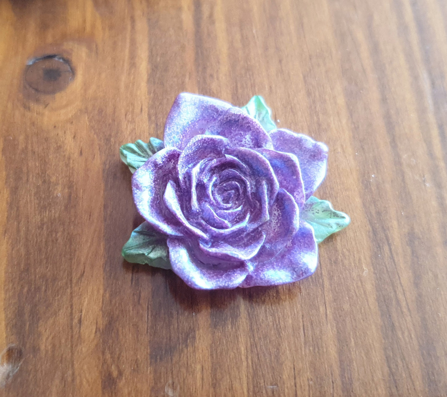 Purple Rose Flower Brooch, Light Purple Green Flower Brooch with Stainless Steel Pin, Handmade Resin Brooch